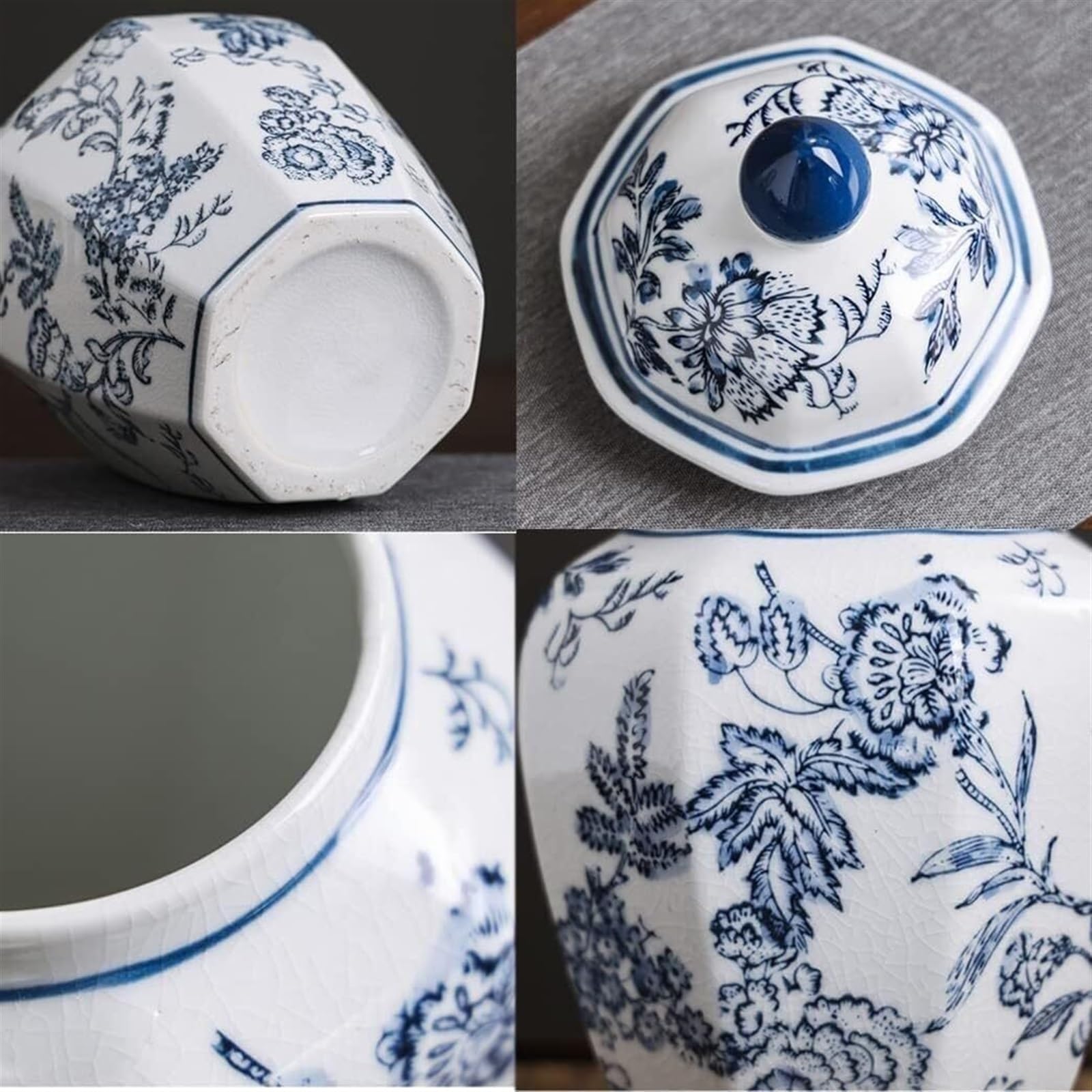 Amazon｜磁器の生姜壺 白と青の磁器の花瓶 ジンジャージャー 花柄の