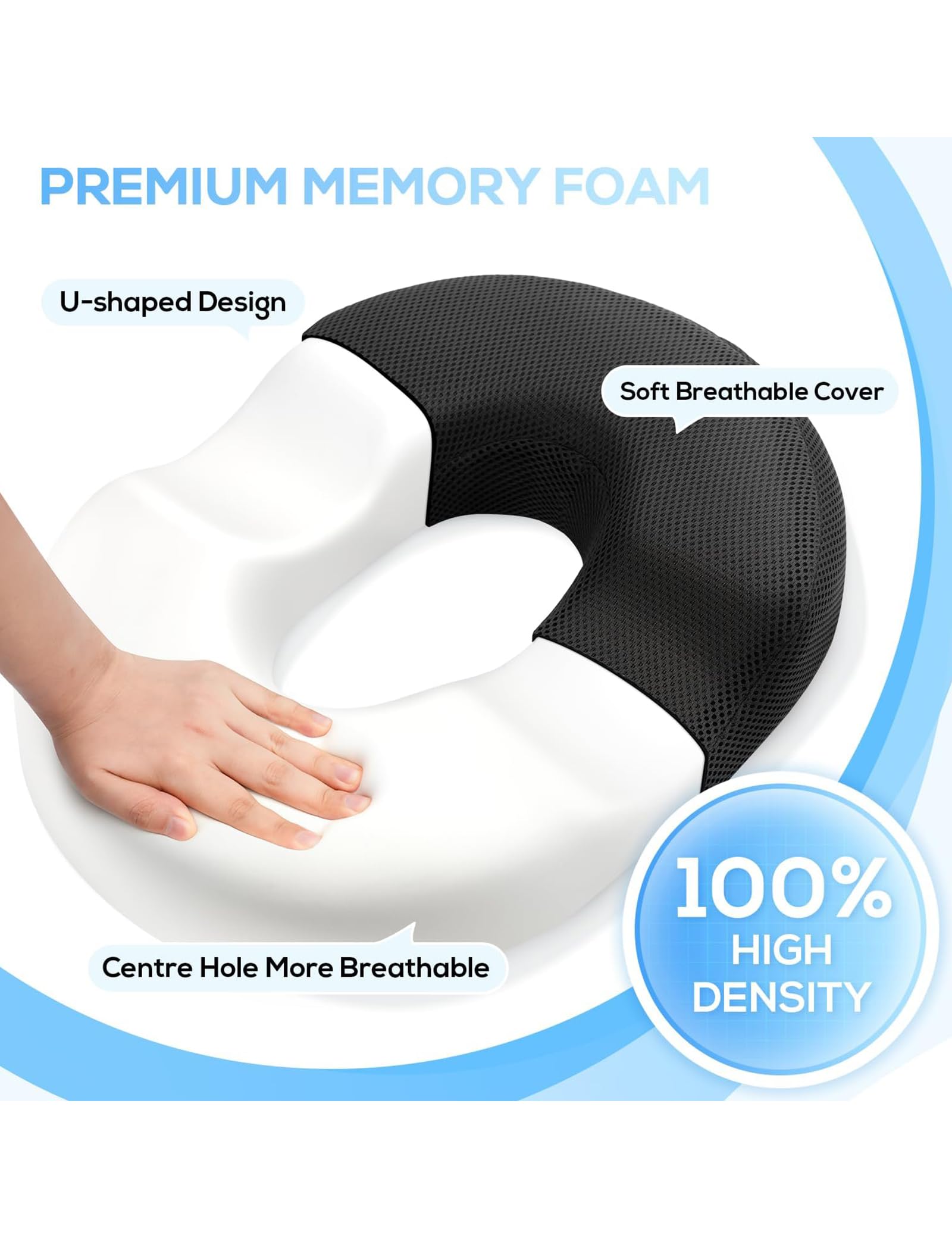 Orthopädisches Donut Sitzkissen, TooThank Donut Kissen für Hämorrhoiden-Entlastung, Memory Schaum Sitzring mit Steißbein, Ischias Schmerzlinderung, Ergonomische Unterstützung für Büro, Auto, Rollstuhl