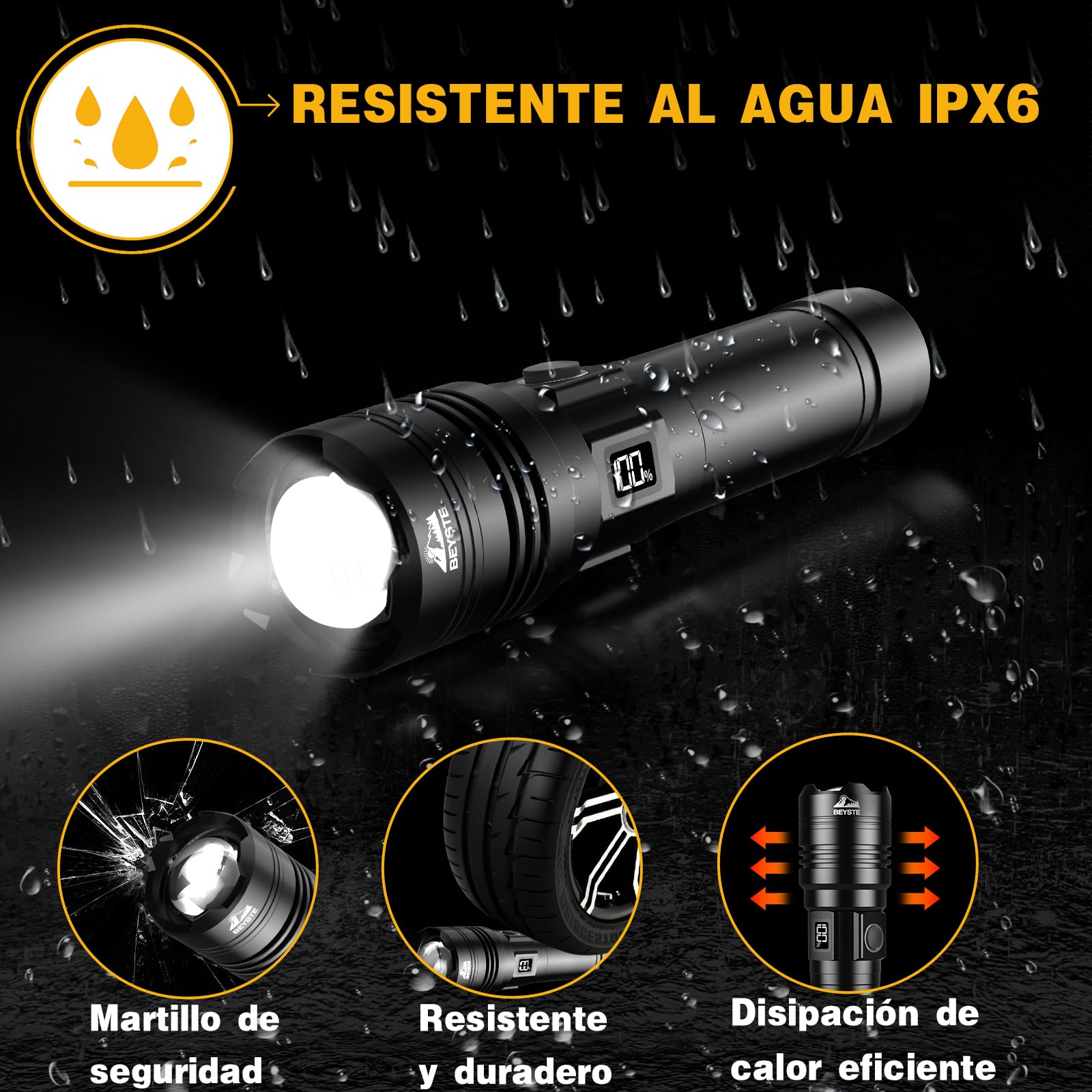 Linternas LED Alta Potencia, 1,000,000 Lúmenes Linterna LED Recargable, Linterna Alta Potencia Potente Largo Alcance, Impermeable Flashlight para Emergencias Camping Regalo