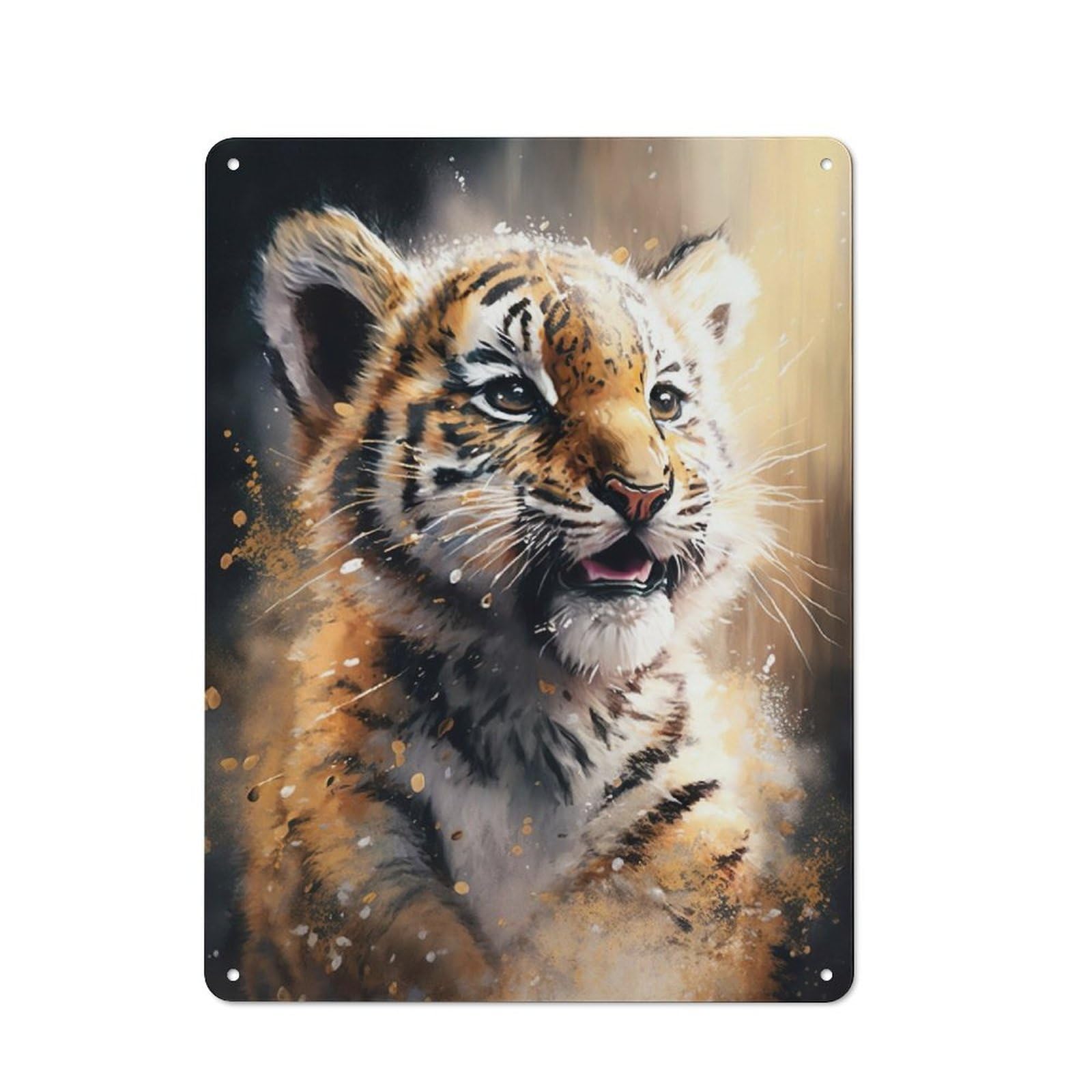 Junmoney Tiger Watercolor Sketch Vintage Metal Sign 40X30cm For Workshop Wall, With Clear Vintage Wall Decor Character