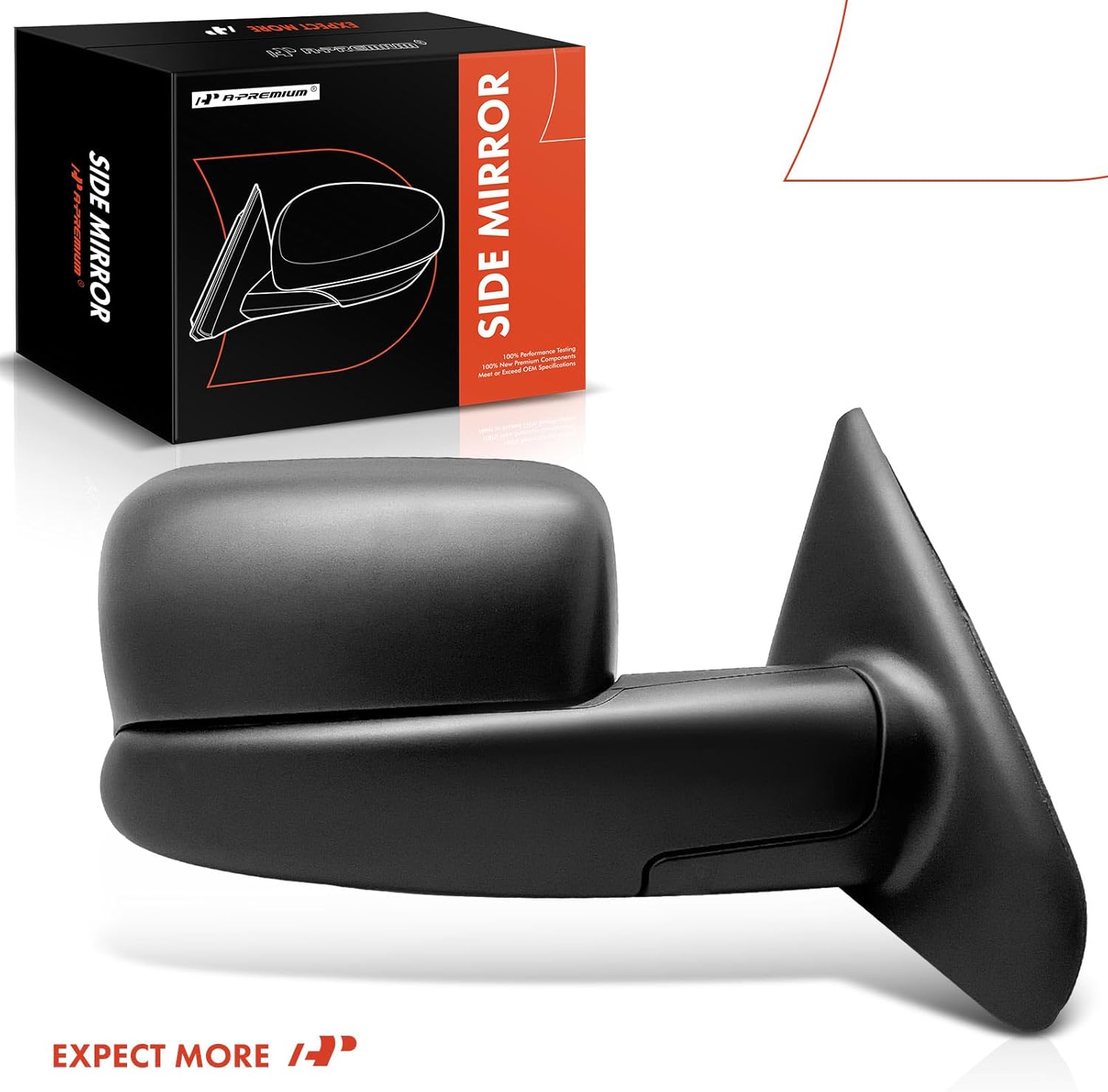 A-Premium Passenger Side Manual Door Mirror - Compatible with Dodge Ram 1500 2002-2009, Ram 2500/3500 2005-2009 - Non-Heated Manual Folding Black Outside Rear View Mirror