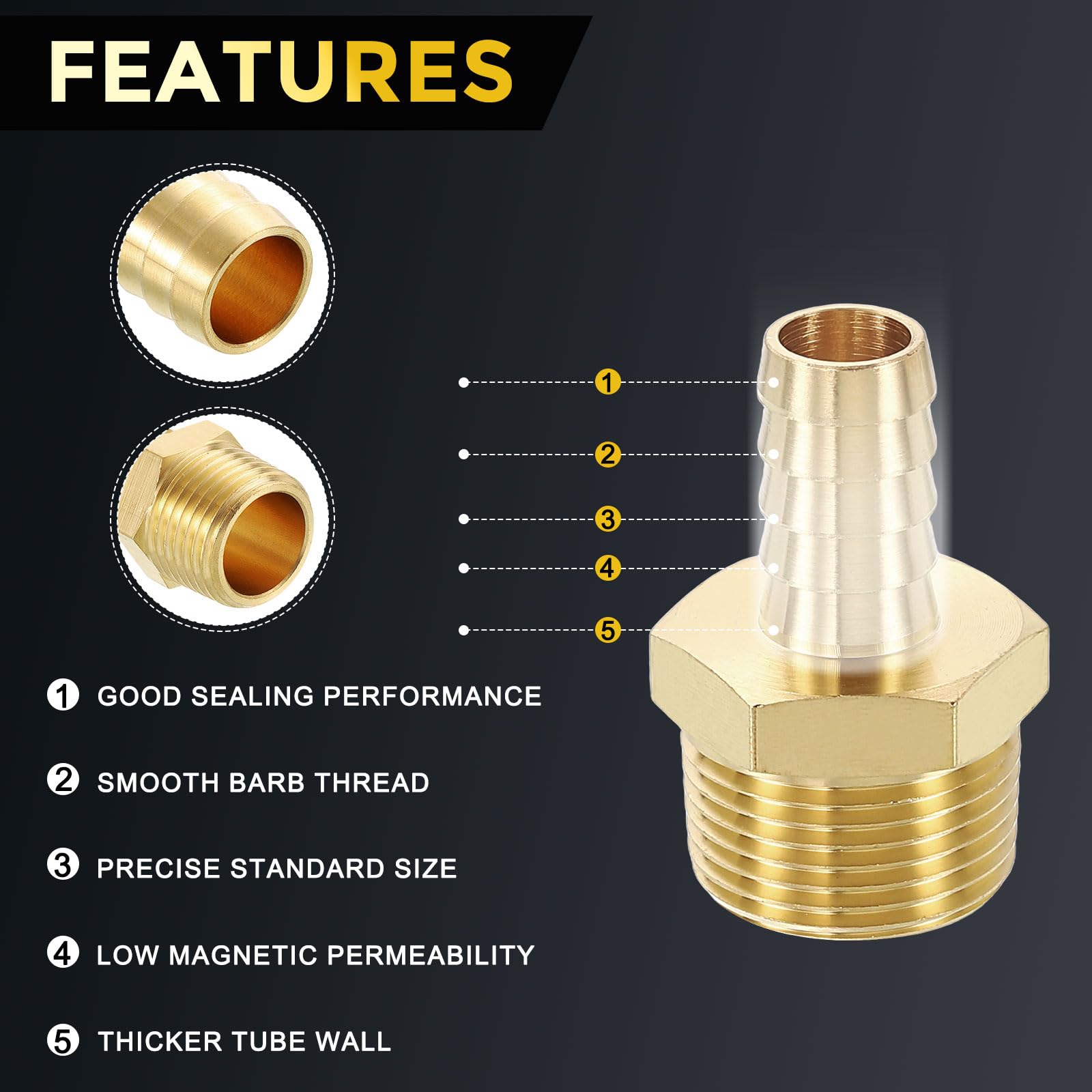 METALLIXITY 10 Pcs Brass Hose Barb to NPT Male Adapter 1/2" Barb x 3/4" NPT Male for Automotive Motorcycle, Marine, Truck - Image 3