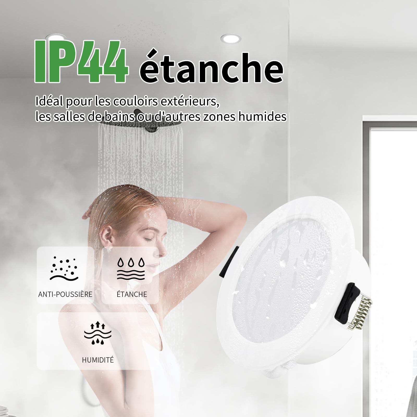 Lot de 20 Spot LED Encastrable 5W, Spot LED Extérieur, 3000K/4000K/6000K Réglable, Ø65mm-75mm Trou, spot Salle de Bain IP44 pour Cuisine Salon, Rond