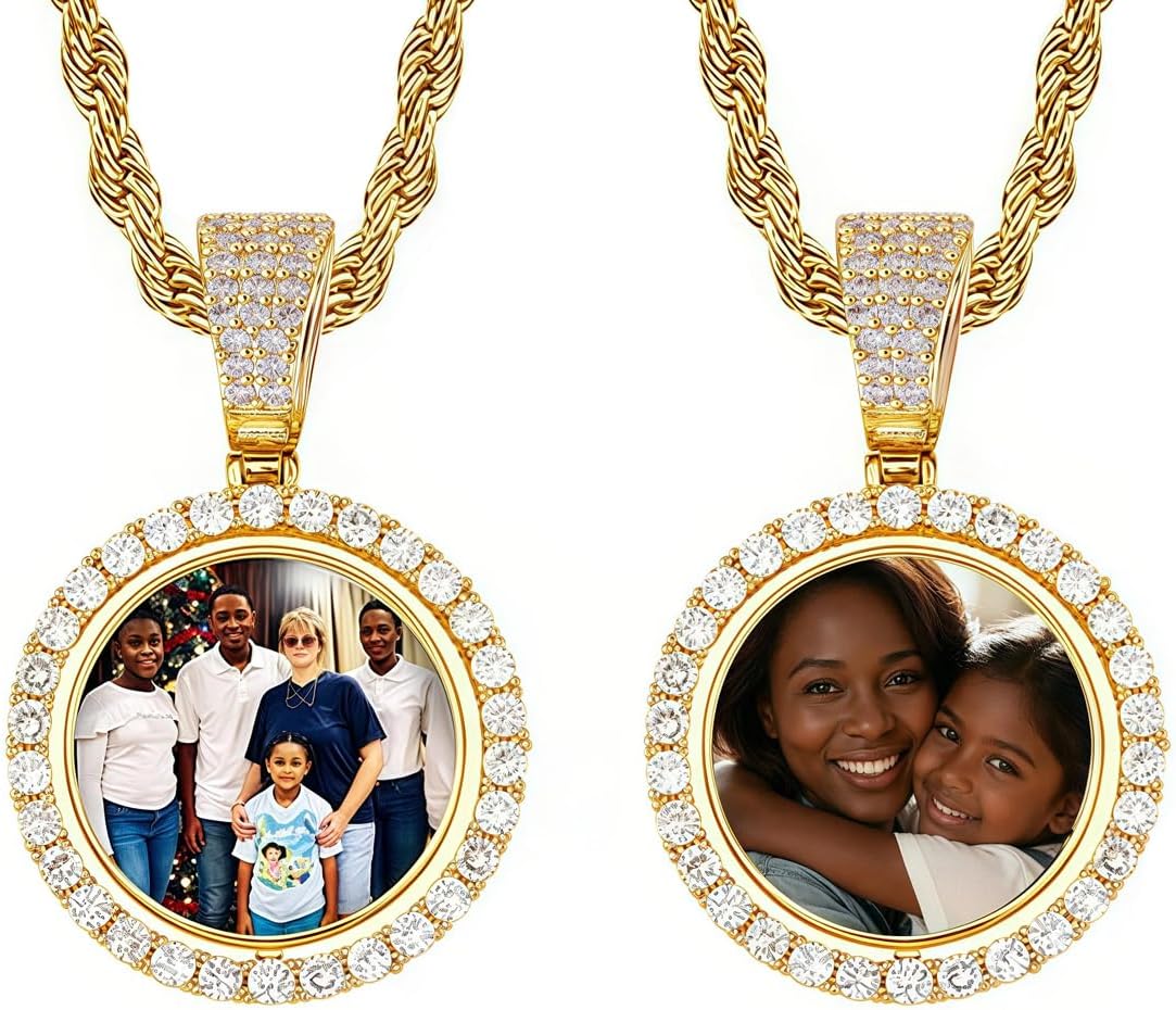 Personalized Large Photo Necklace Custom Chain with Picture Pendant Necklace for Men Women Oversize Pendant Memorial Necklace with Picture Hip Hop Jewelry