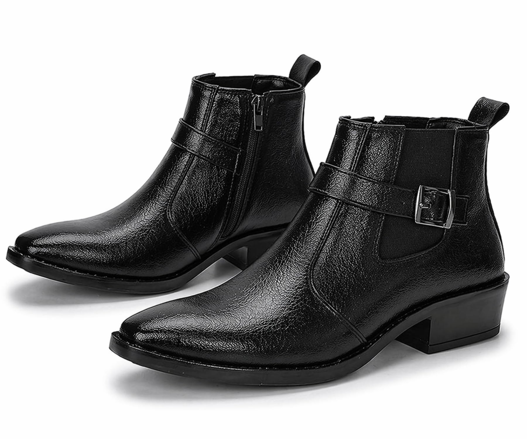 Men’s Synthetic Leather Ankle Boots with Side Buckle Strap, Elastic Panel & Durable TPR Sole Casual & Formal Wear Boot-image-11