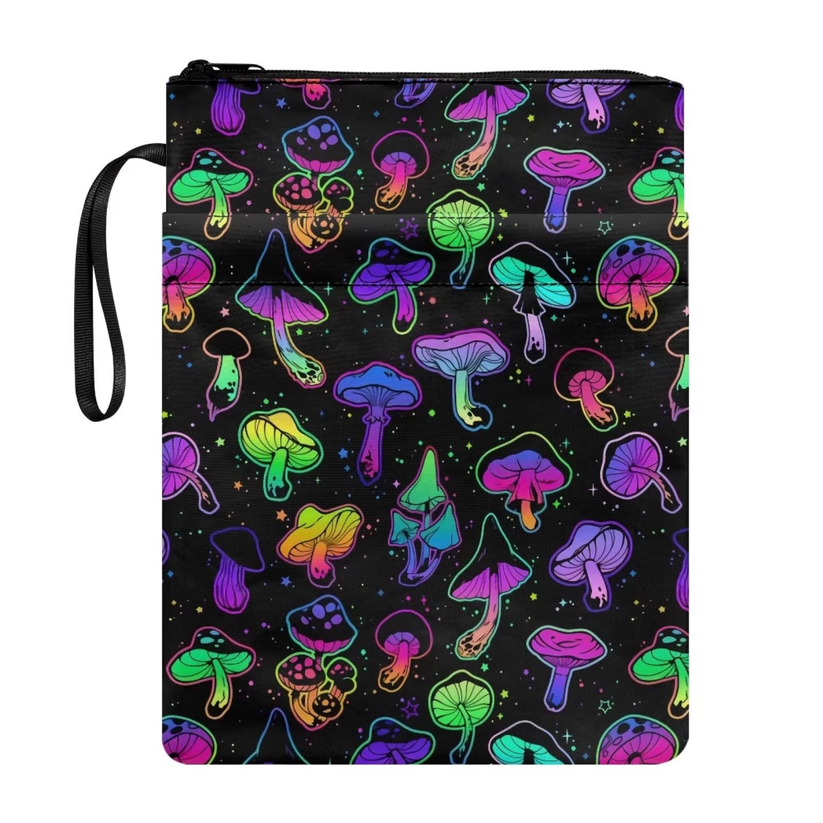 COEQINE Neon Mushroom Book Cover, Girls 8.5 x 11 Mudium Book Sleeve with Zipper and Front Pocket for Protection — image 1