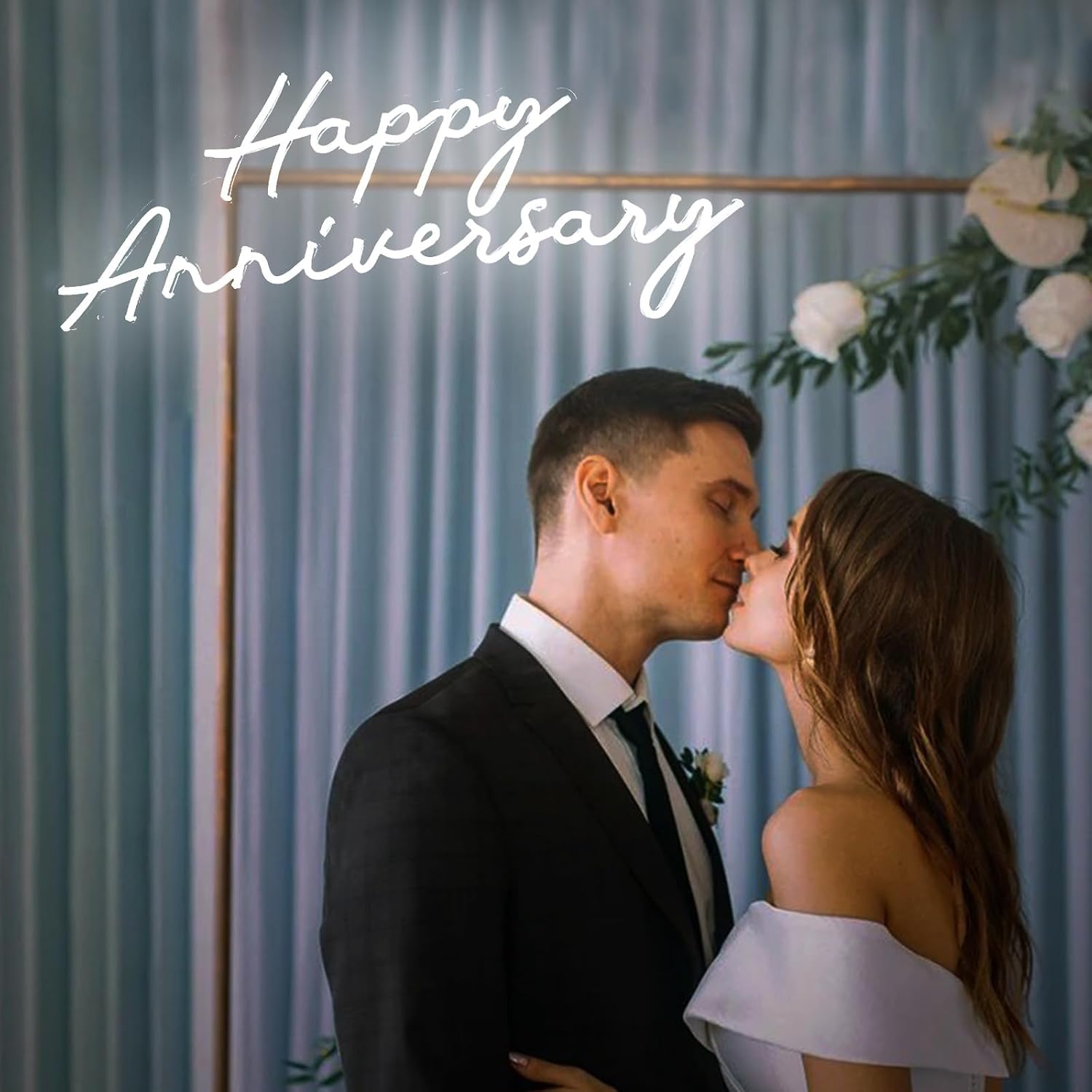 Happy Anniversary Neon Sign Led Neon Light Up Sign White Wall Decor for Anniversary Birthday Wedding Party Valentine's Day Gift 23.5inch