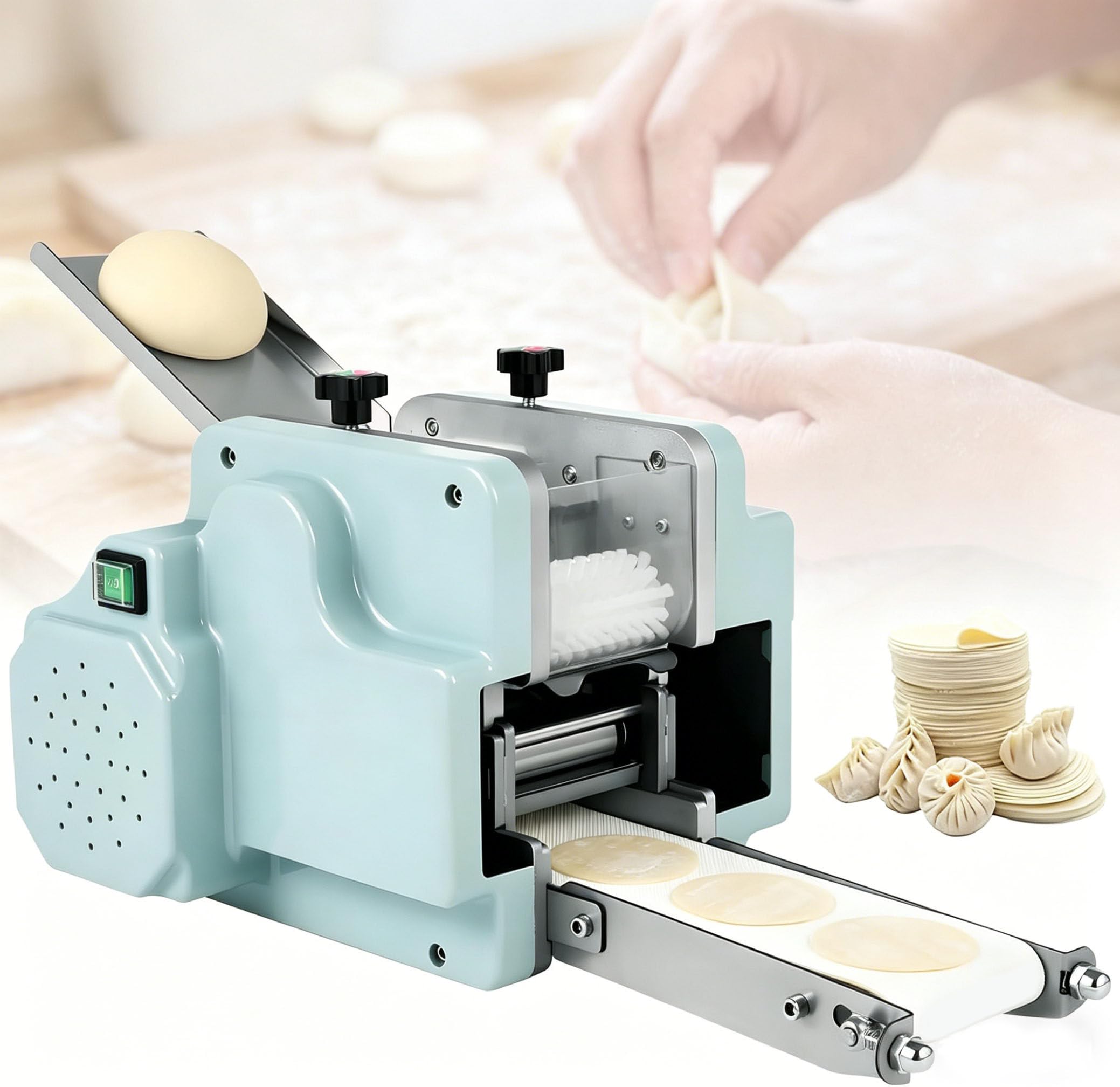 WDDBFL Electric Wonton Wrapper Maker,Dumpling Maker 50-60 Pcs/Min, 3.15 Inch Size for Home Kitchen, Breakfast Shops and Chinese Restaurant