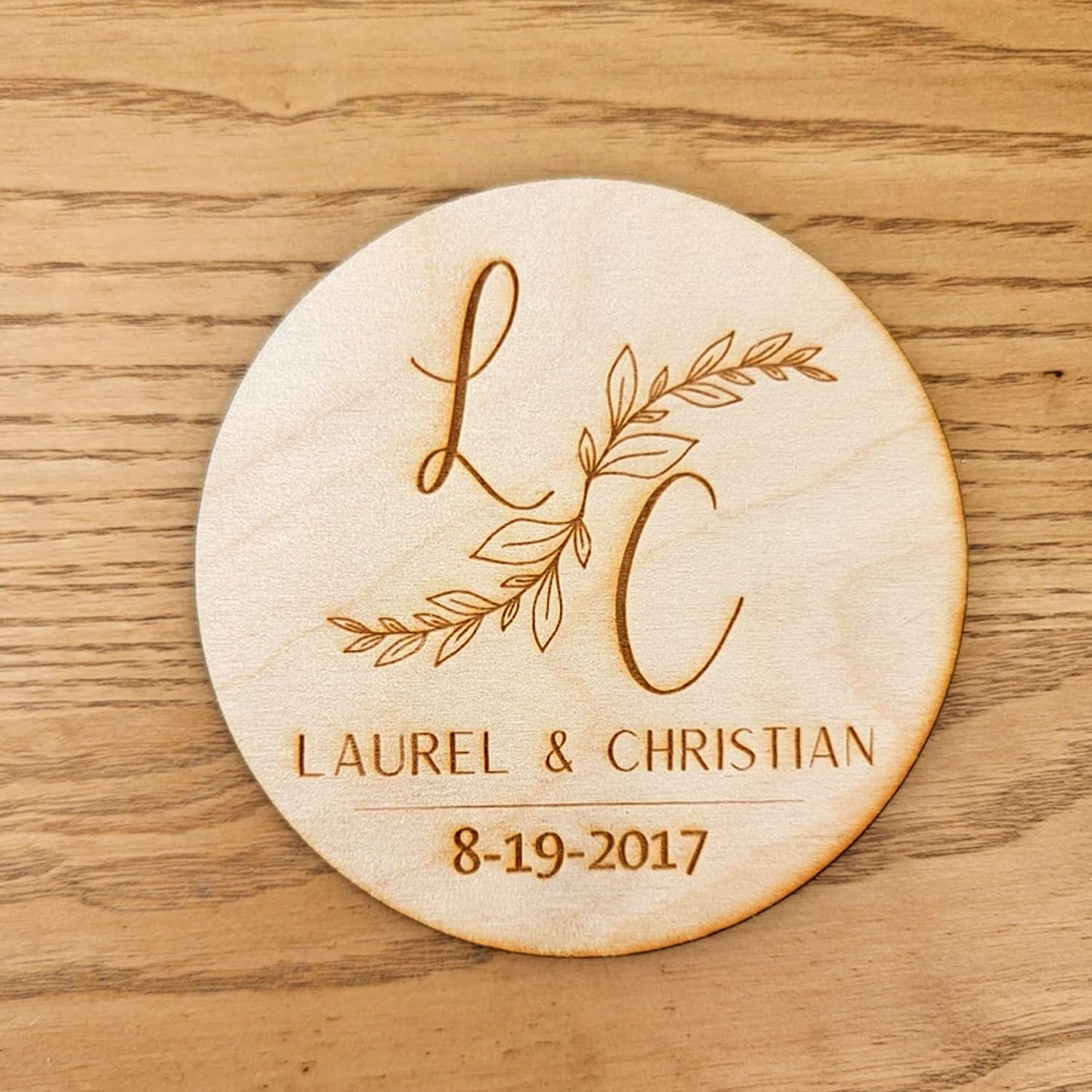 Posavasos De Madera Personalizados, Regalo De Boda, Nombre Personalizado Grabado, Regalo De Inauguración De La Casa, Almohadilla For Taza De Té, Café, Compromiso, Navidad(80pcs)