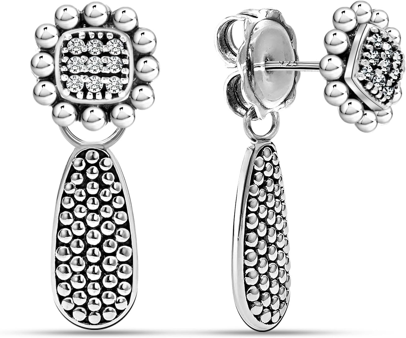 LeCalla 925 Sterling Silver Small Caviar Drop Earring | Antique Small Drop Dangle Earrings for Women | Women's Unique Style Beaded Earrings | Silver Teardrop Earrings