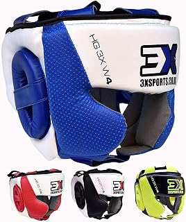 3X Sports Kids Boxing Headguard Liani Leather Junior Head Guard for Boys Girls MMA Boxing Headgear Sparring Martial Arts Karate Taekwondo Helmet Protector Fighting Forehead Ear Protection