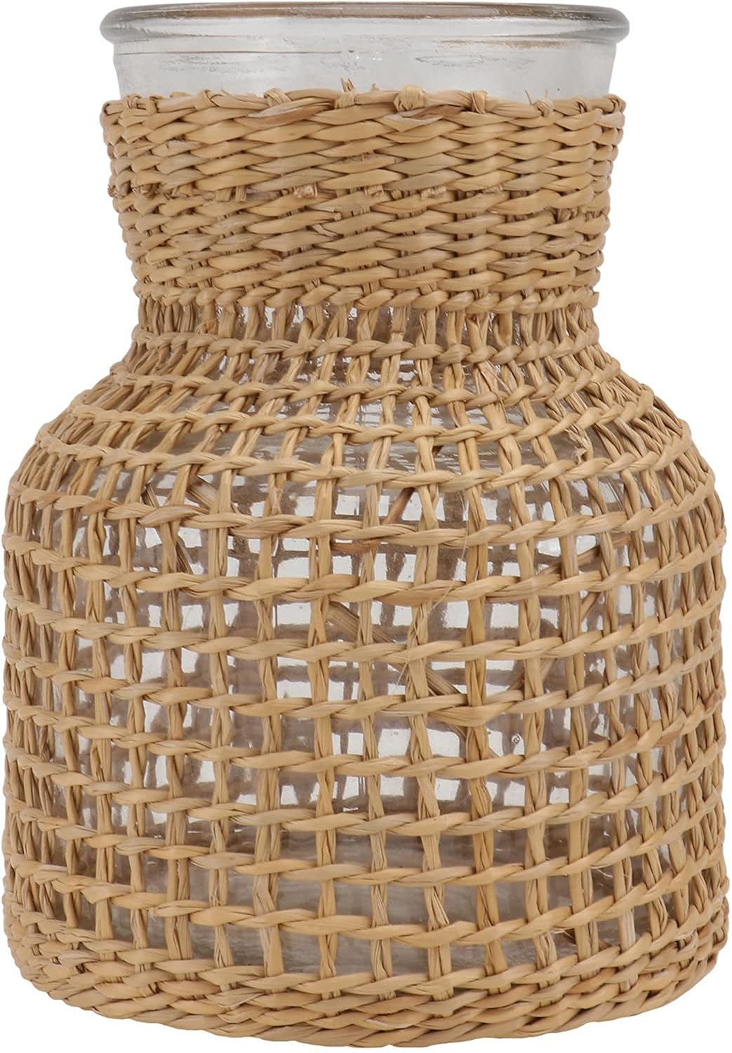 Glass Clear Flower vase with Rattan Cover Flower Bud 15x8cm Floral Container Farmhouse Flower Holder for Floral Arrangements Housewarming Decorations