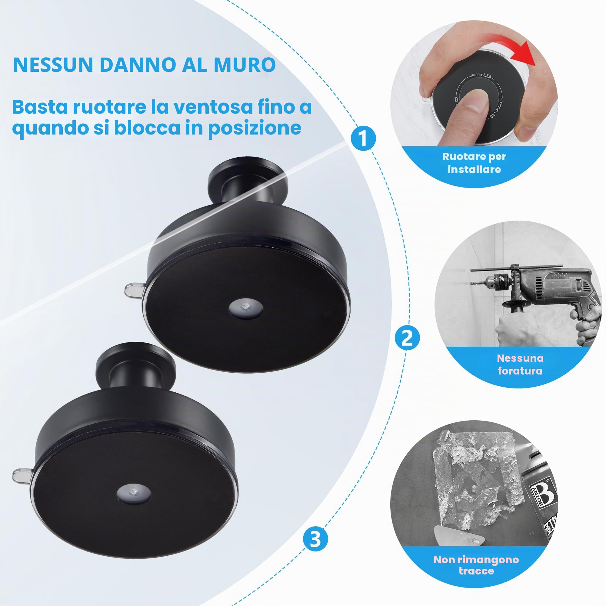 JOMOLA Ganci Ventosa Appendi Accappatoio Bagno Appendi Strofinacci Cucina Appendi Abiti per Muro in Acciaio Inox Porta Asciugamani Bagno Resistenti Gancio Accappatoio Doccia, Nero Opaco, 2 Pezzi