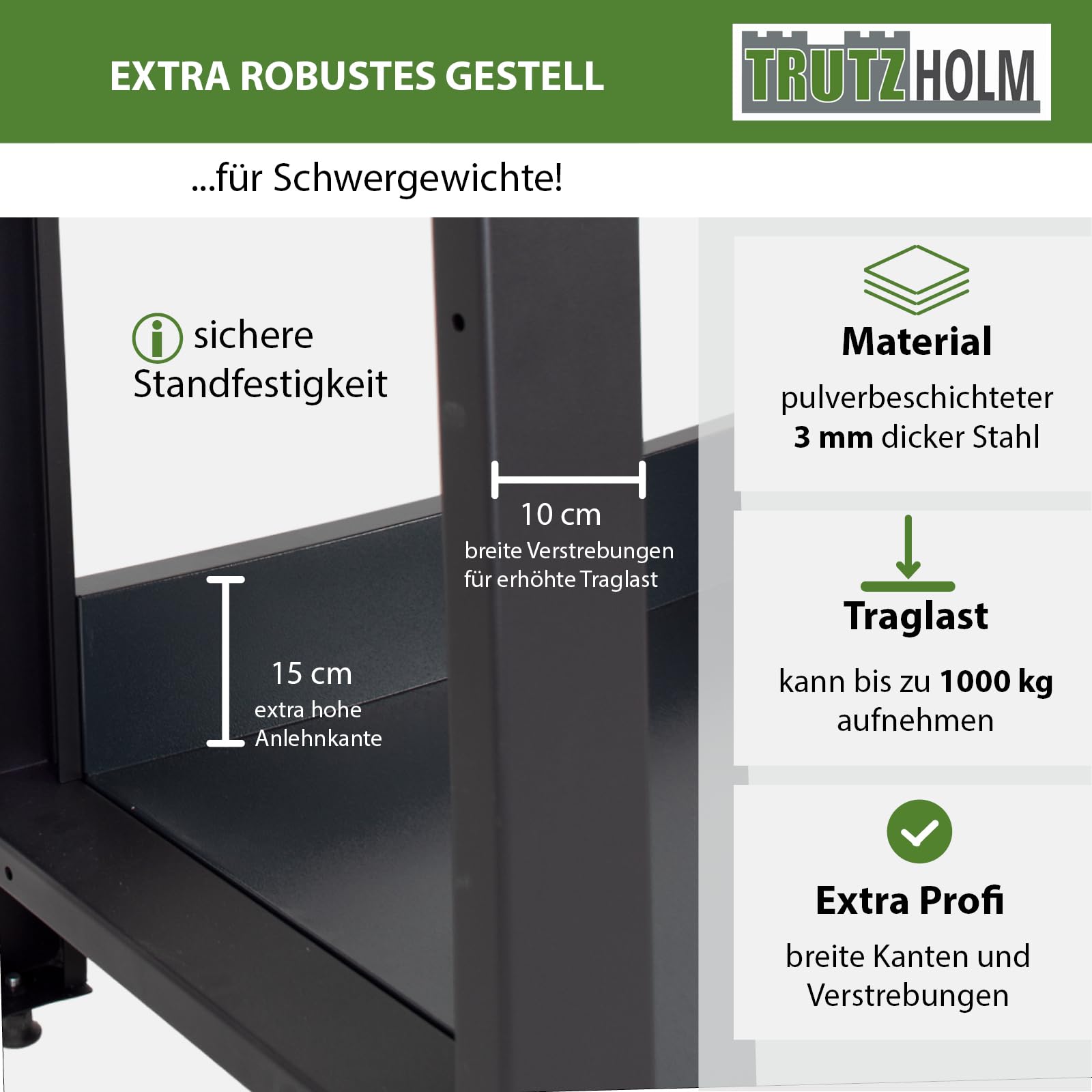 TRUTZHOLM Werkbank Profiline XXL 170 x 69 cm, 1000 kg Traglast, freistehender Werkstatttisch mit massiver Hartholzplatte, Robustes Stahlgestell, Arbeitshöhe 93 cm, anthrazit