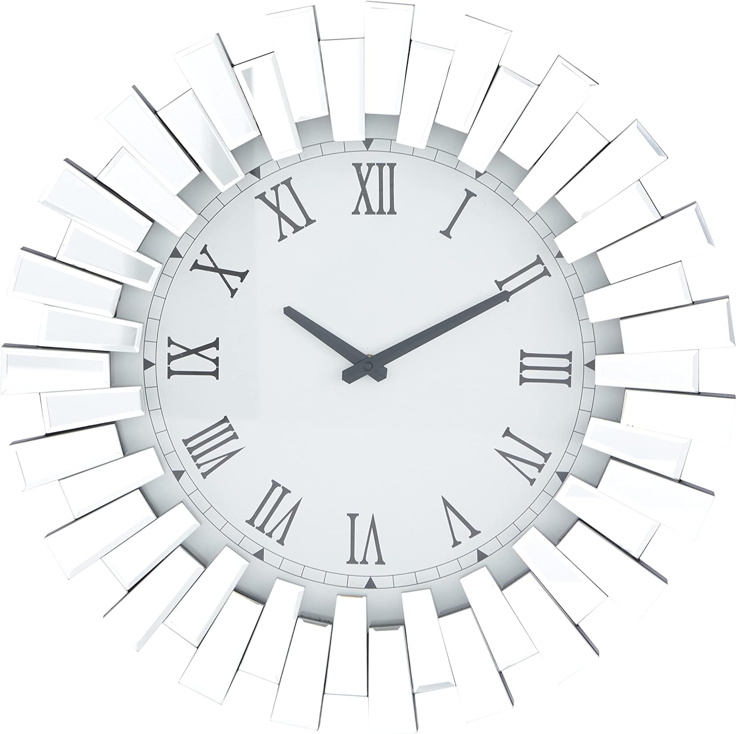 Deco 79 Glass Starburst Decorative Wall Clock Mirrored for Home and Room, 2" x 20" x 20", Silver
