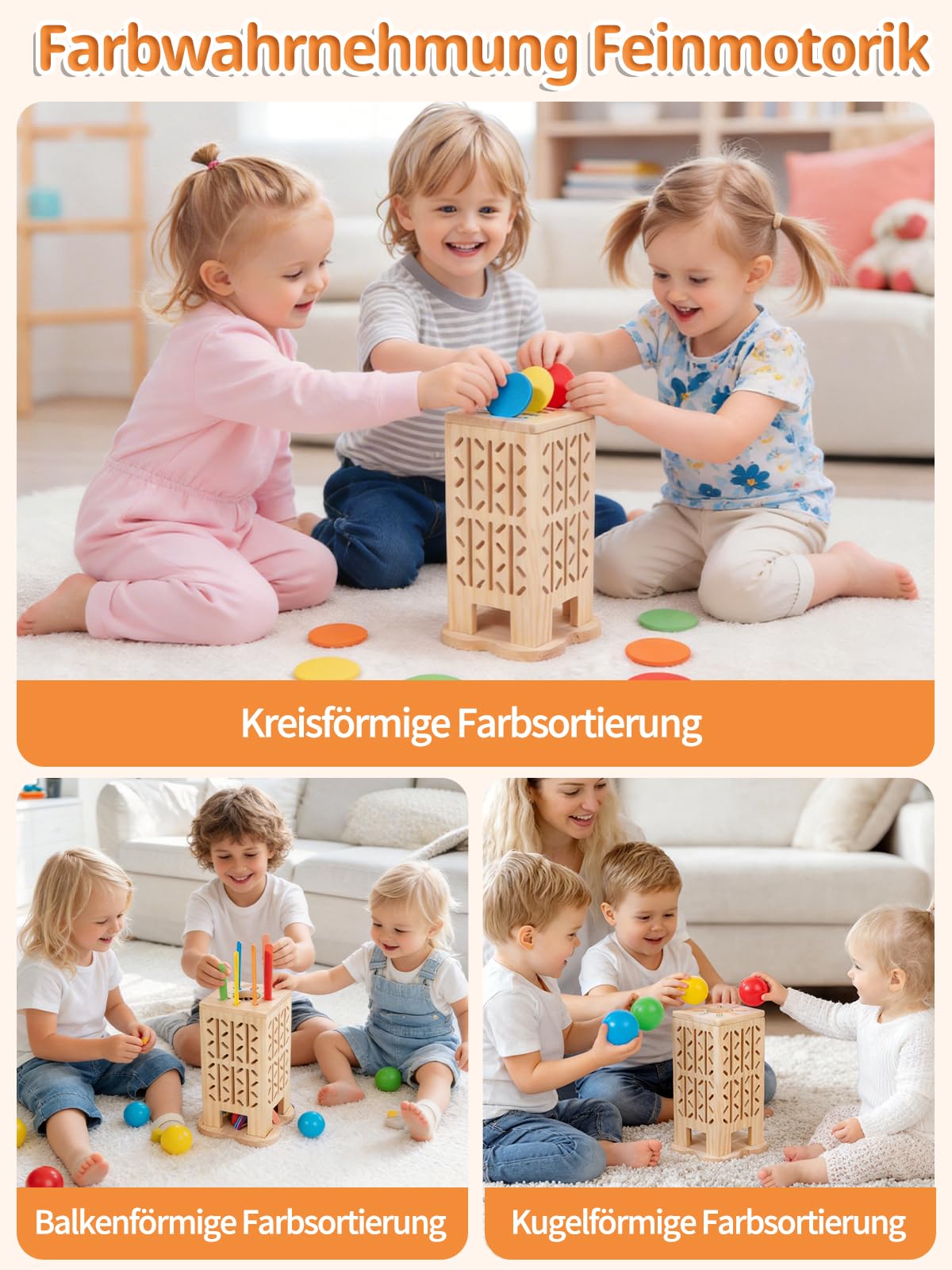 Montessori Spielzeug ab 3 Jahren, 60 Stück Holz Lernspiele, Holzturm Spiele Farblernturm Brettspiel Stäben Würfelspiel, für Familienspiel Reisespiel Kinderspiel Kinder Geschenk - 5