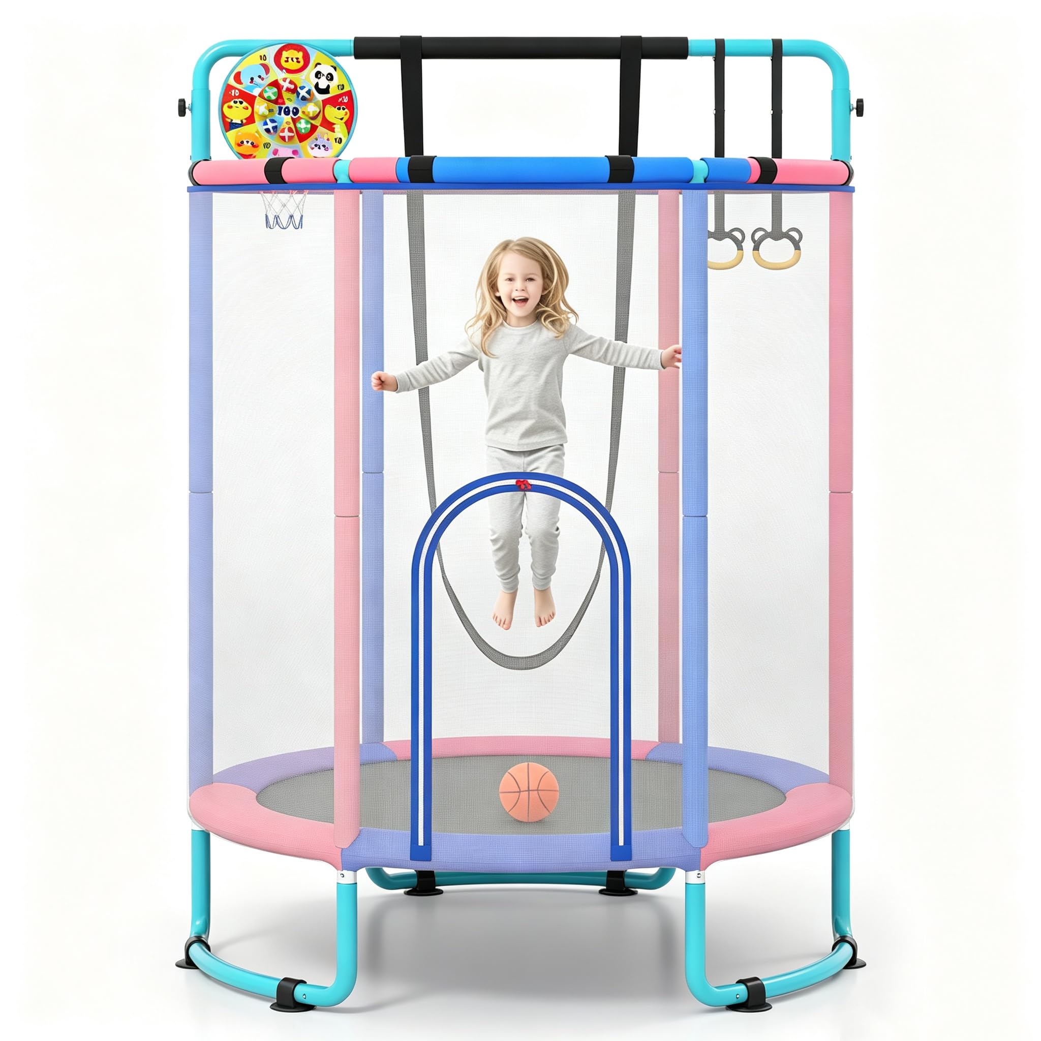 COSTWAY 55โ/61โ Kids Trampoline, 6 in 1 Toddler Trampolines (Blue, 61โ)