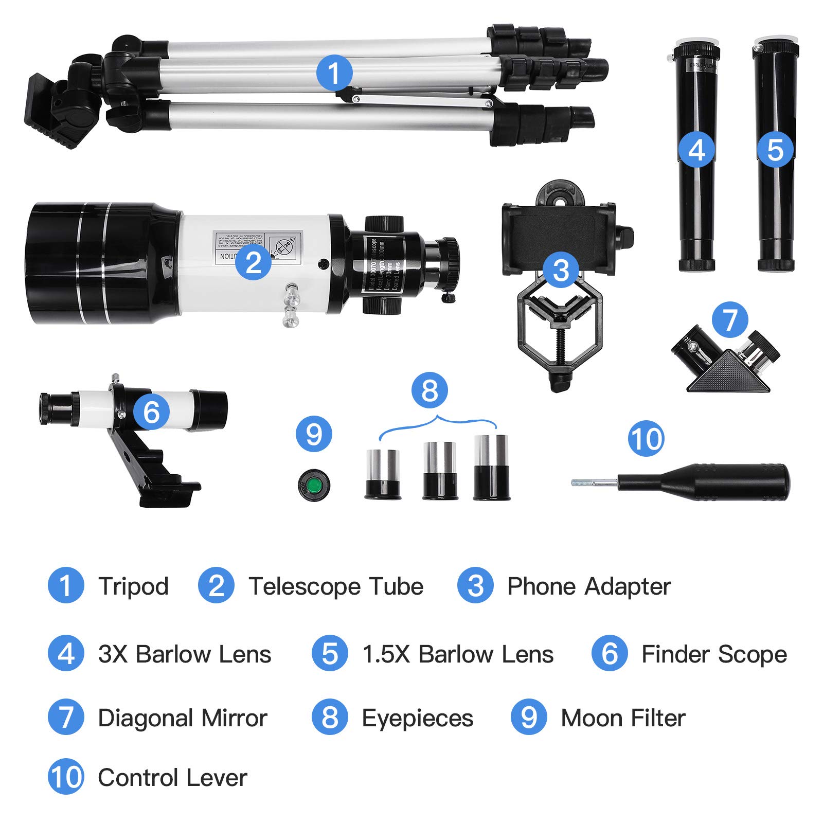 Telescopio Astronómico 150X HD de aumento con trípode300/70 mm, adecuado para mochila y adaptador para smartphone para adultos, niños y principiantes