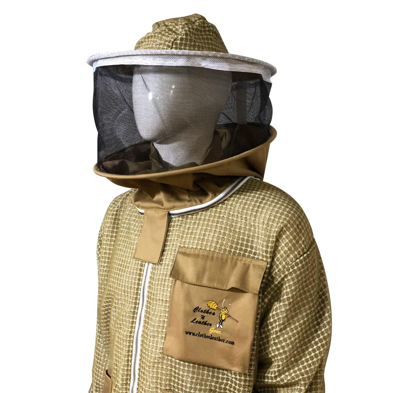 Clothes N Leather Gear Beekeeping Three Layer Mesh Ultra Ventilated Fully Protection Beekeepers Jacket with Round Veil (2XL)