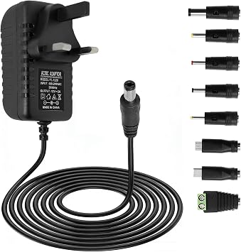 12V 2A Power Supply AC Adapter with 8 DC Plug Tips, Universal AC to DC Converter for LED Strip Lights, CCTV Camera, Router, TV Box and Other 12V Devices, 24W Max Output