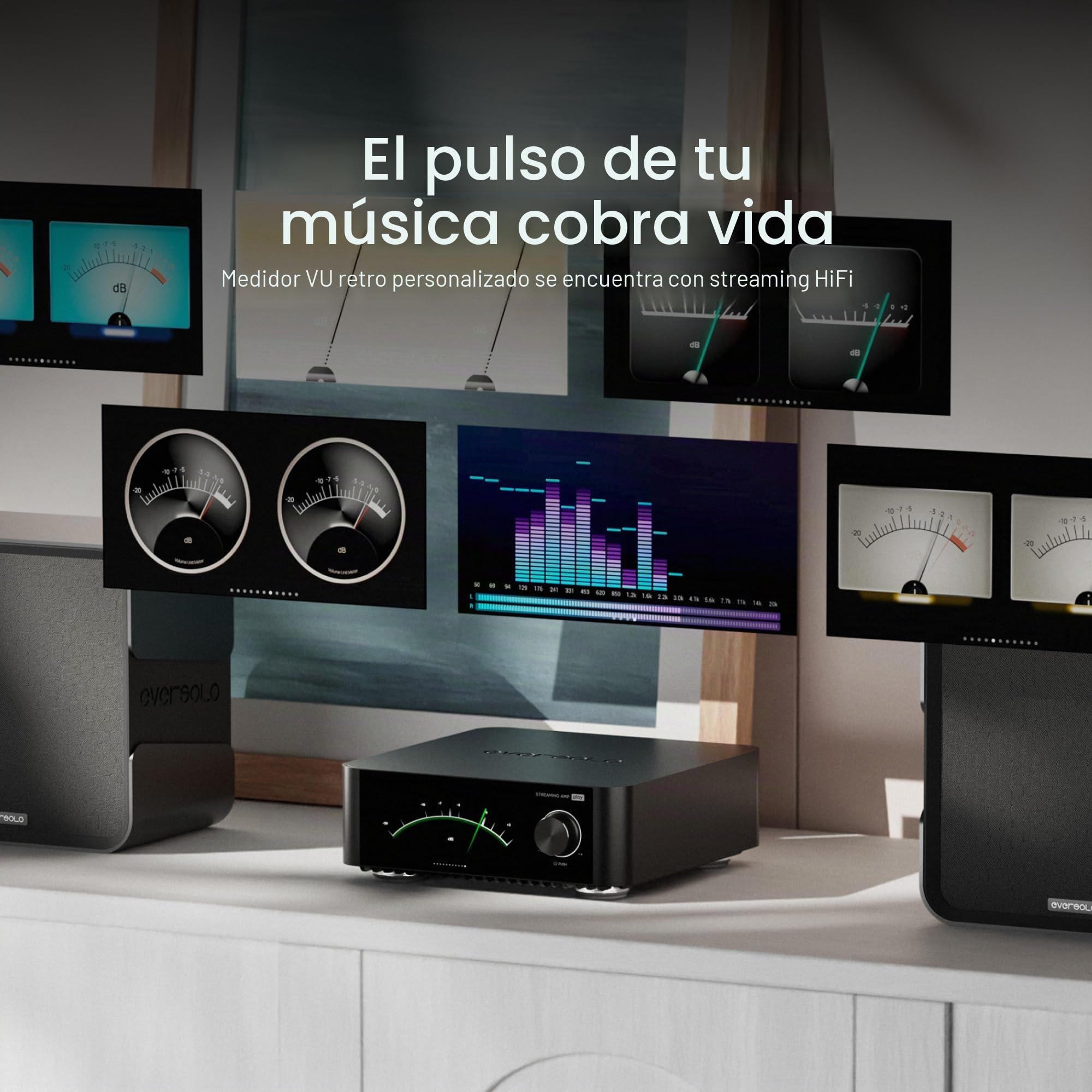 EVERSOLO Reproduce Streaming de música Todo en uno con Amplificador, Pantalla táctil de 5.5 Pulgadas, Compatible con corrección de habitación y habitación, transmisión de Marea, Qobuz, Amazon Music y