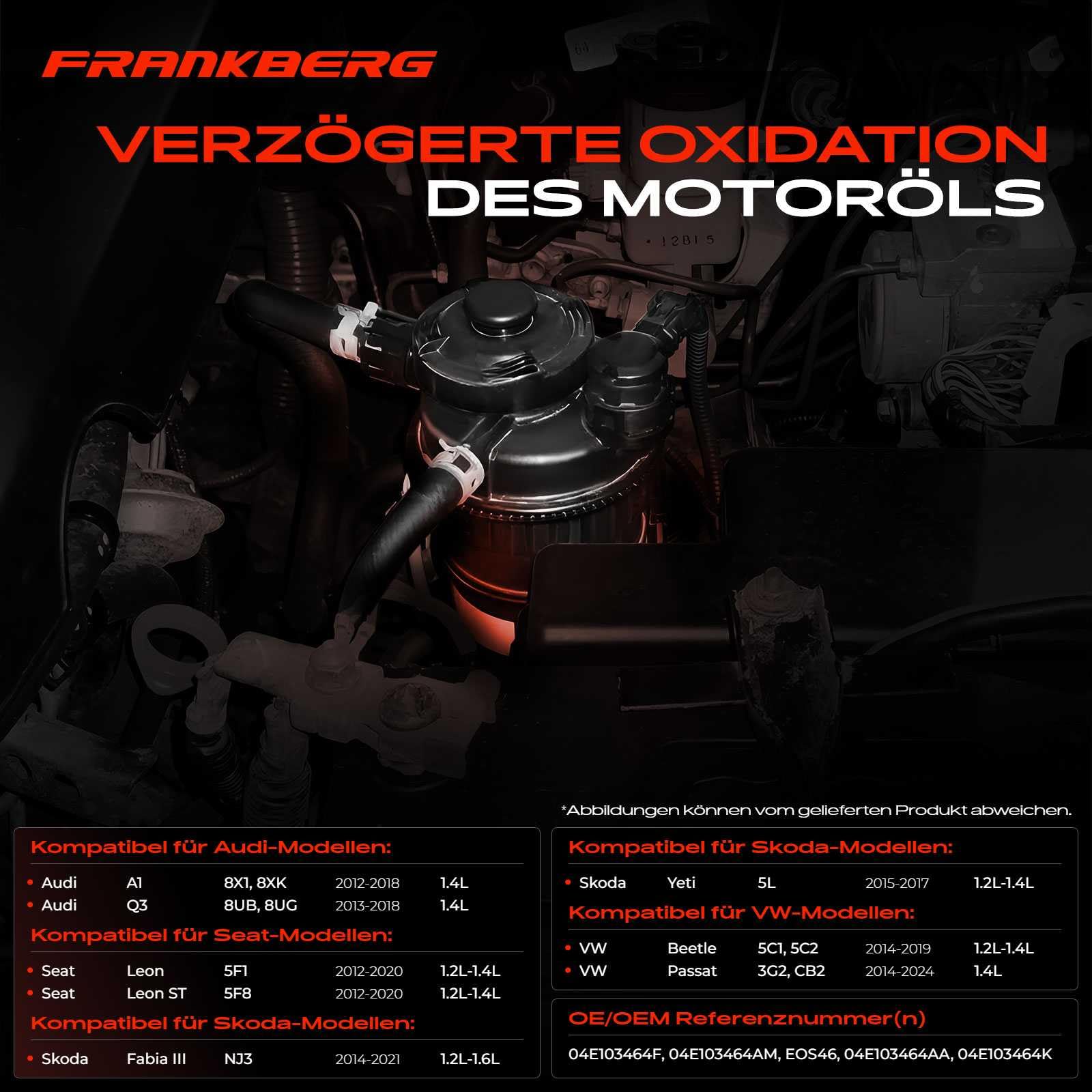 Frankberg Séparateur D'Eau D'Huile Compatible avec P.a.s.s.a.t Variant 3G5 CB5 O.c.t.a.v.i.a III Break 5E5 5E6 T.i.g.u.a.n AD1 AX1 Yeti Remplacer#