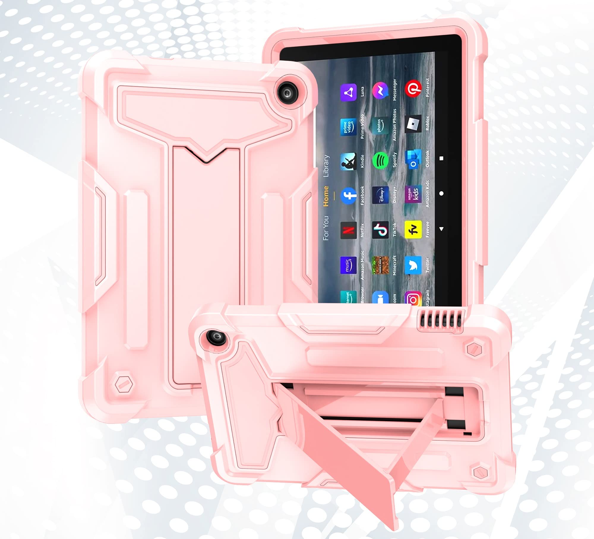 Etui na tablet Kindle Fire HD 8 & Plus (12. generacji, wersja z 2022 r.), z podpórką trójwarstwową hybrydową na cały korpus, wytrzymała, odporna na wstrząsy osłona chroniąca przed upadkiem