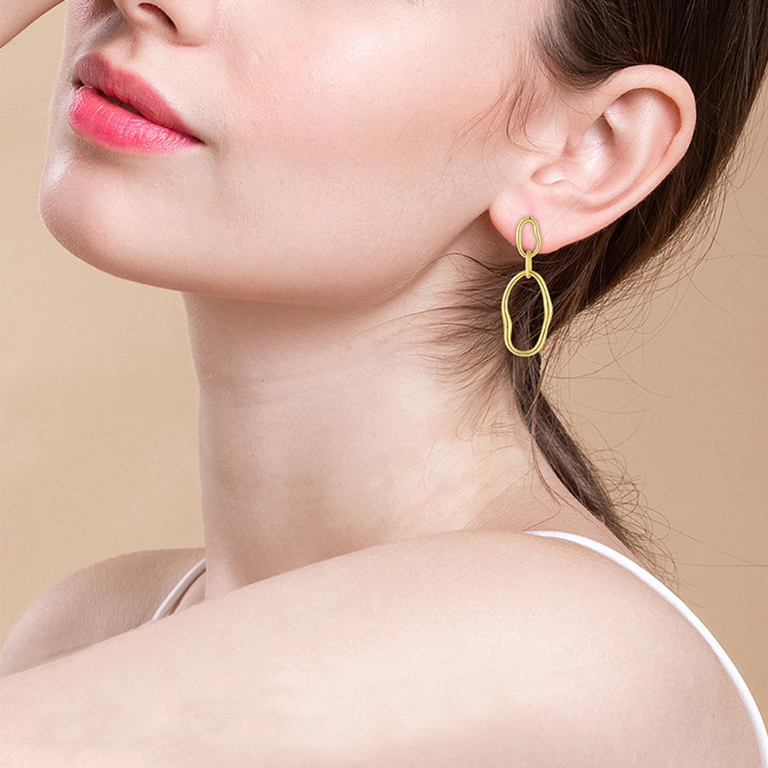 Gold Circle Earrings for Women Dainty 18K Gold Geometric Drop Dangle Earrings Irregular Circle Earrings Long Link Earring Trendy Gold Jewelry for Women - Image 2