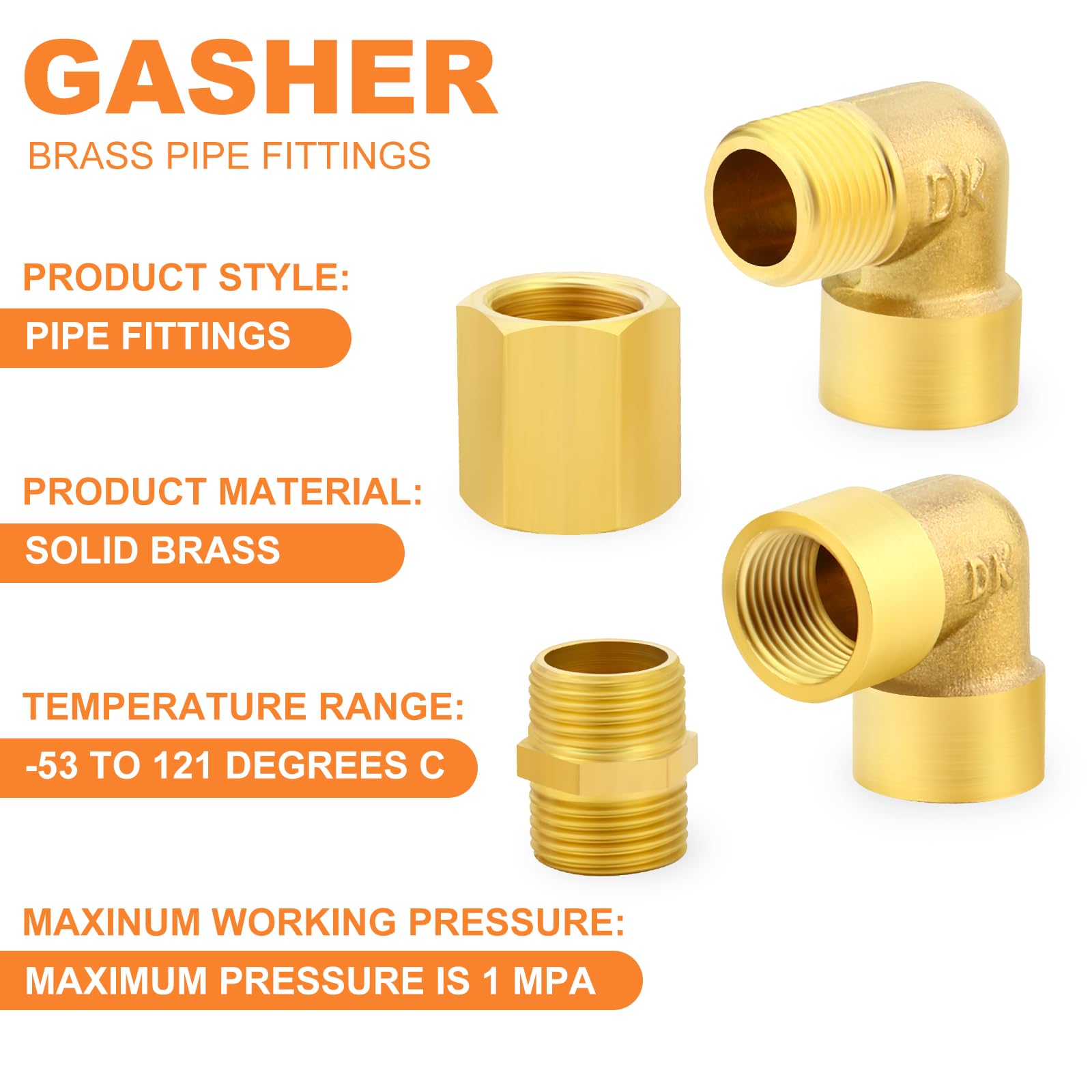 GASHER 8PCS 1/4 pulgada BSP latón accesorios de tubería, Hex Nipple, Hex de acoplamiento, 90 grados Barstock calle codo accesorios de manguera de aire