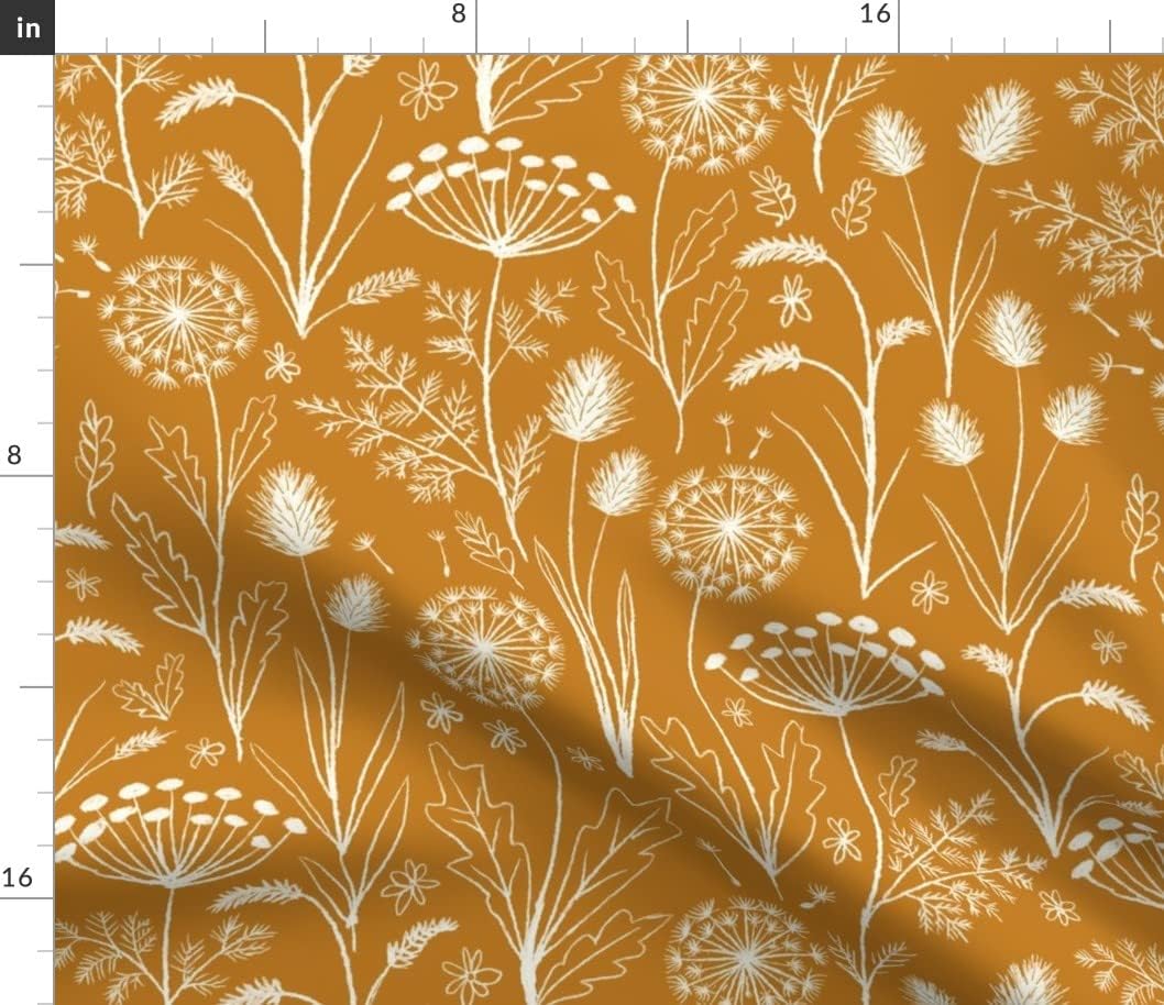 Spoonflower Fabric - Country Simple Dandelion Mustard Boho Floral Printed on Petal Signature Cotton Fabric Fat Quarter - Sewing Quilting Apparel Crafts Decor