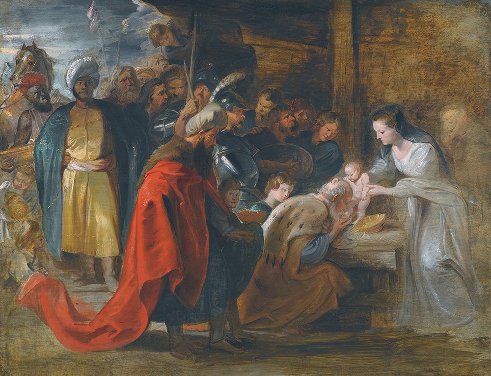 Cuadro decorativo de Peter Paul Rubens: La Adoración de los Magos con marco marrón mate