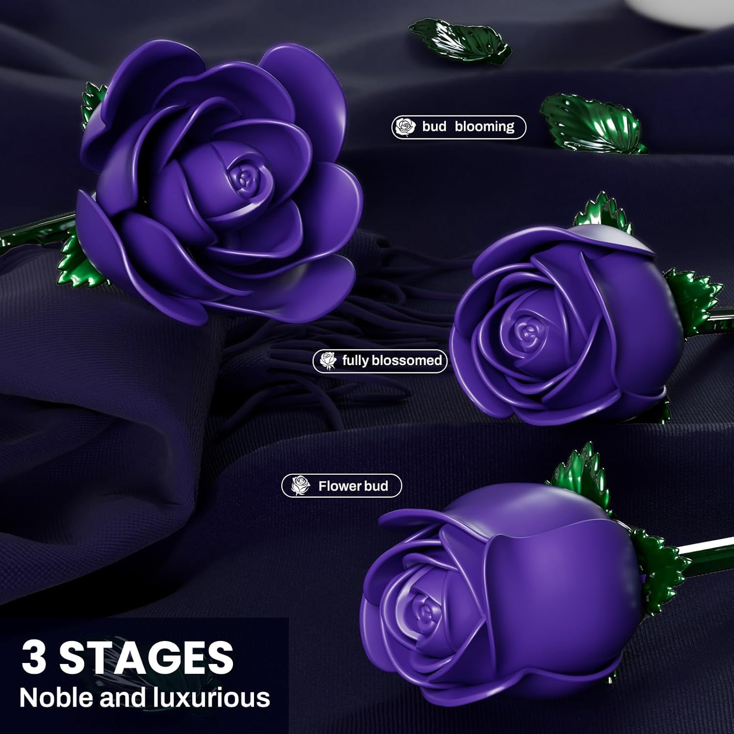 Purple Rose Bouquet Building Set for Girls & Boys - 12 Pack Botanical Collection Gift for Easter Basket Artificial Flowers Botanical Collection Centerpiece Retro Decor