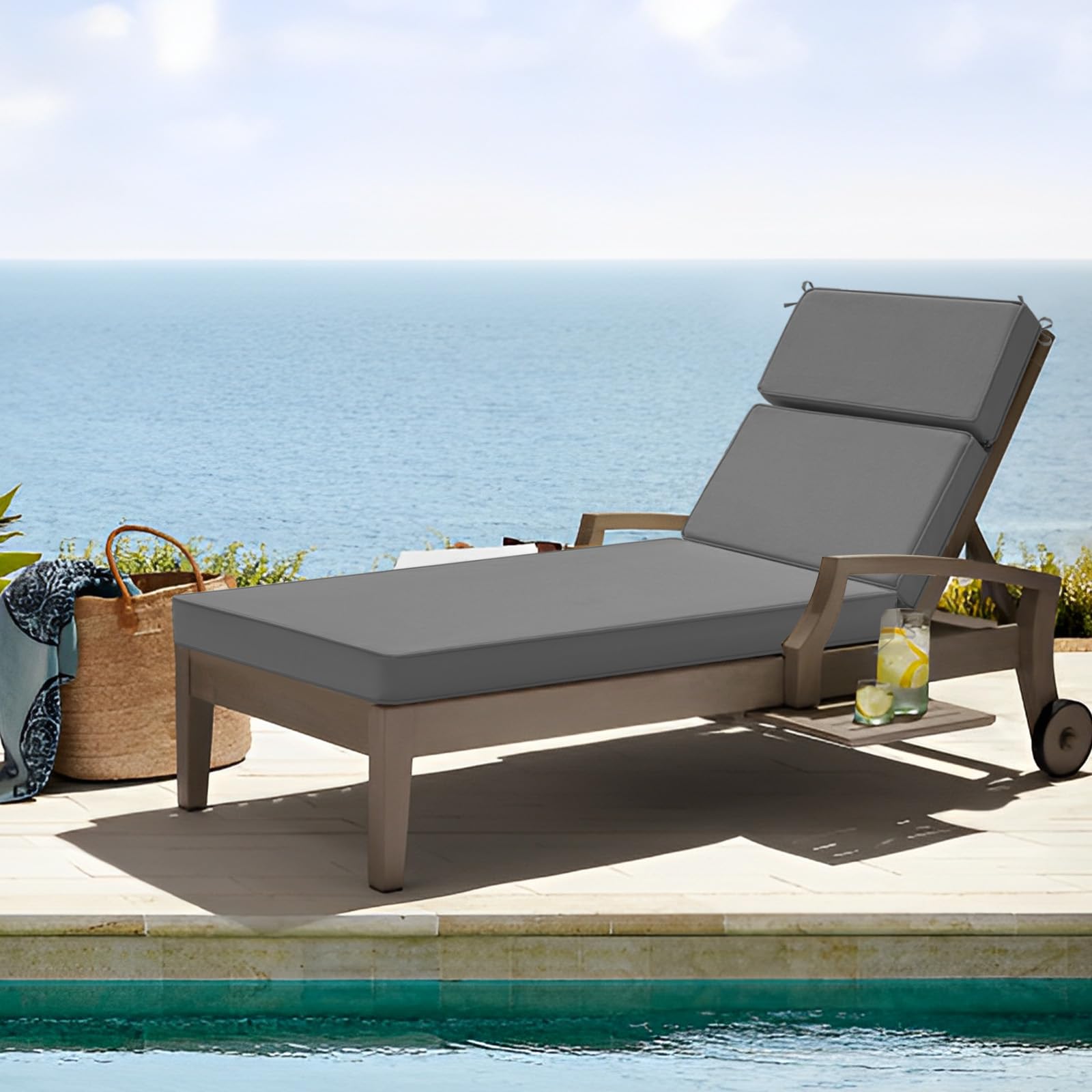 idee-home Chaise Lounge Cushions Outdoor, Lounge Chair Cushions for Outdoor Furniture Thick Comfortable Water Resistant Lounge Patio Replacement Cushion 72in.L x 21in.W x 3in.T