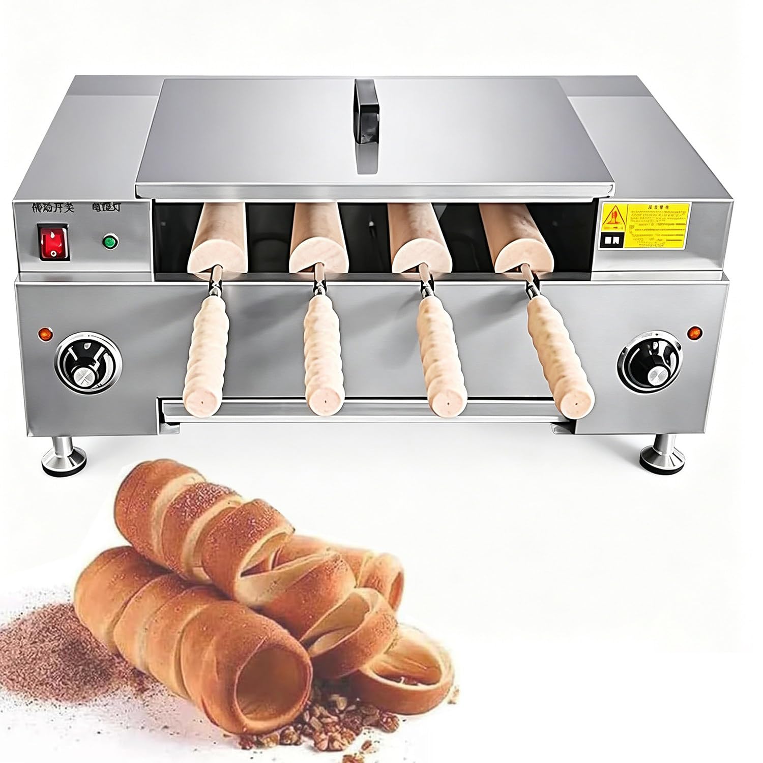Azcabjie Multifunctional Electric Chimney Cake Maker, 3000W Ice Cream Cone Grill Oven with Adjustable Temp, Commercial Household Chimney Bread Baking Machine Knob