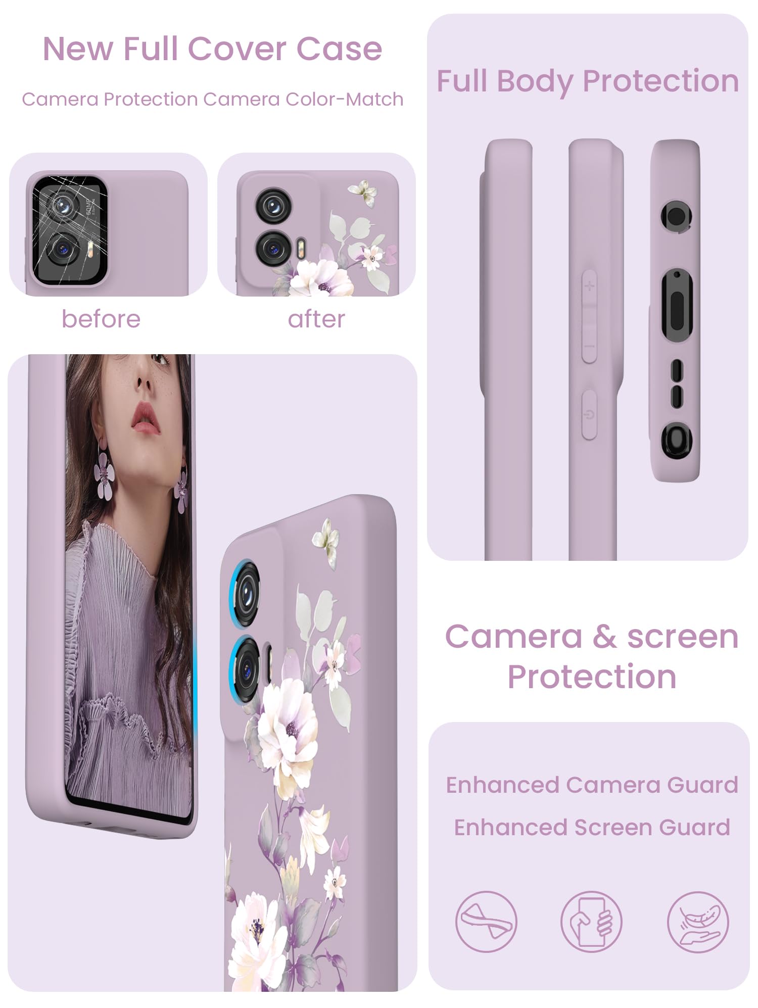 Yucenx Funda para Motorola G Stylus 5G 2024 con 2 protectores de pantalla de vidrio templado, funda de silicona líquida para niñas y mujeres, a prueba de golpes, antiarañazos, funda de protección