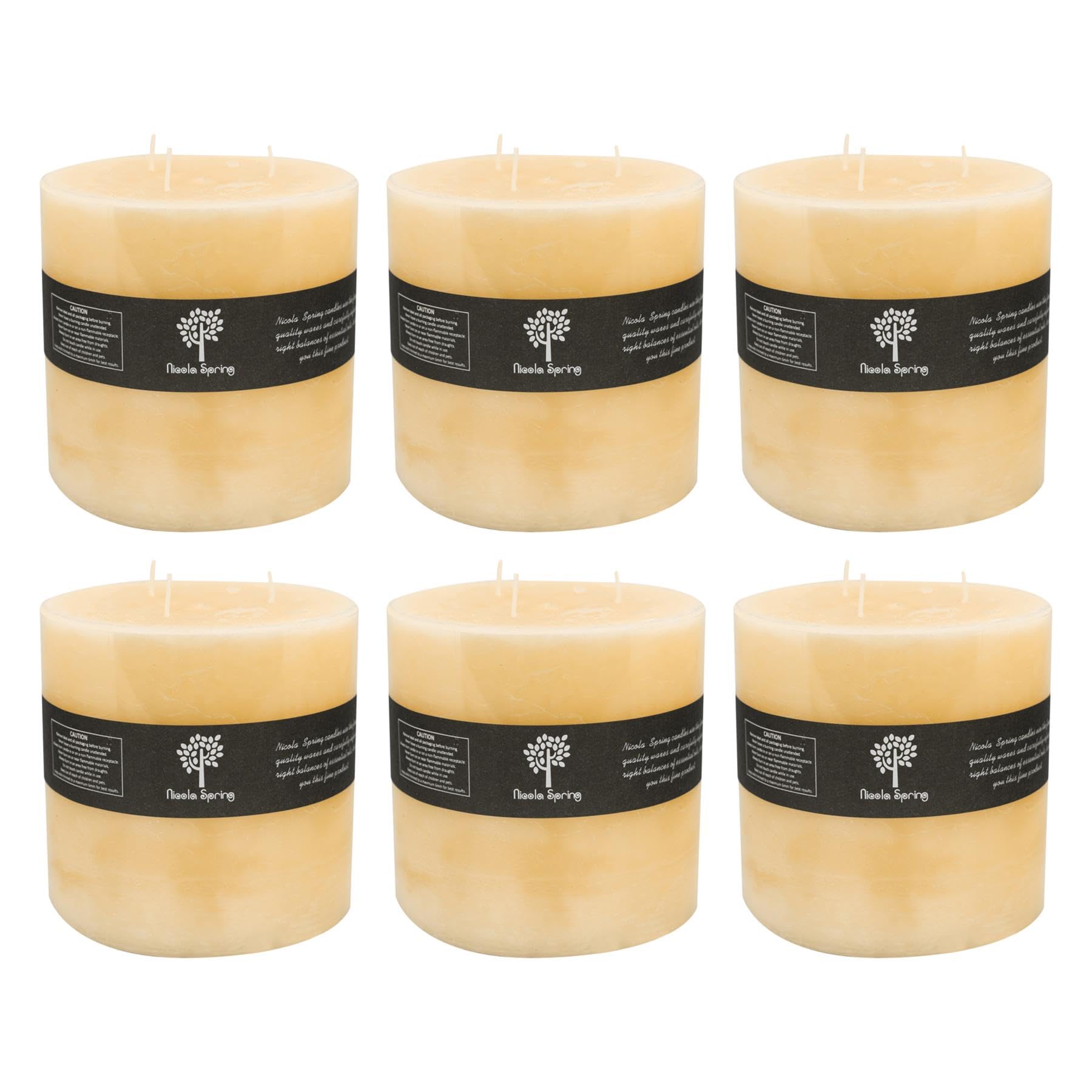 Nicola Spring - Round 3 Wick Vanilla Pillar Candles - 130 Hours - Cream