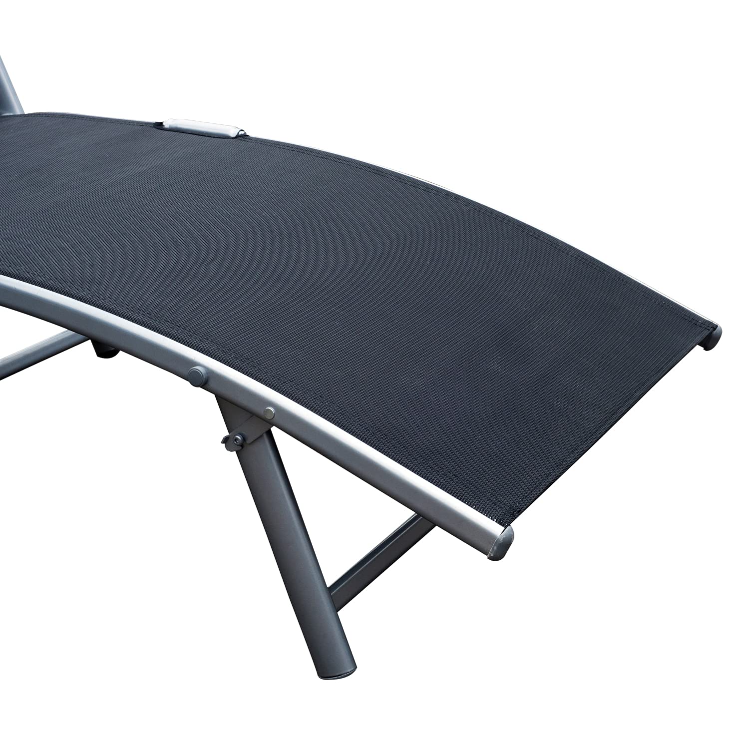 Outsunny Sonnenliege klappbar mit Kopfkissen bis 165 kg Schwarz | Strandliege und Liegestuhl, 7-fach verstellbare Rückenlehne, Gartenliege Relaxliege Gartenstuhl für Outdoor Urlaub Garten