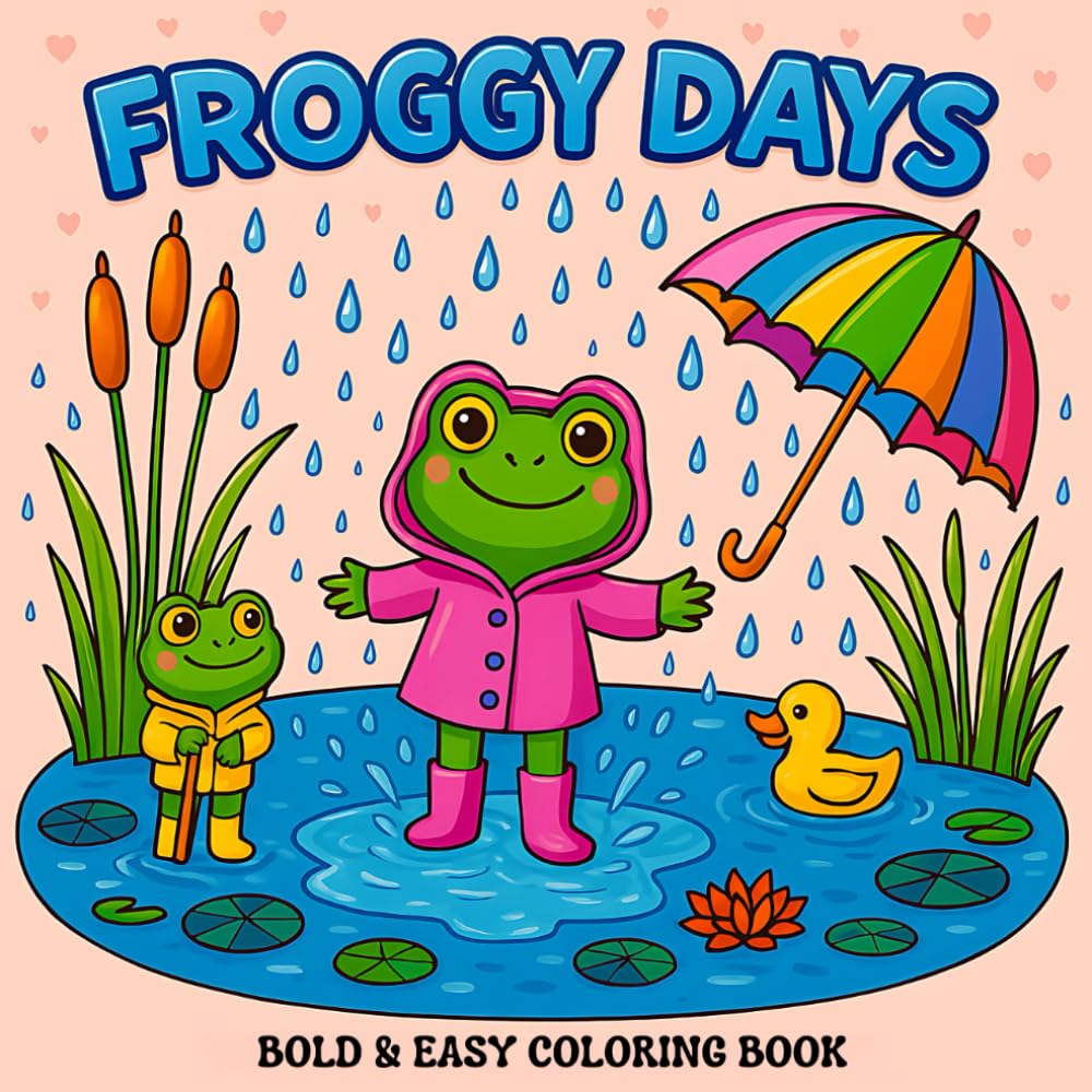 Froggy Days: Bold & Easy Coloring Book – Cozy and Whimsical Frog Illustrations for Adults and Teens