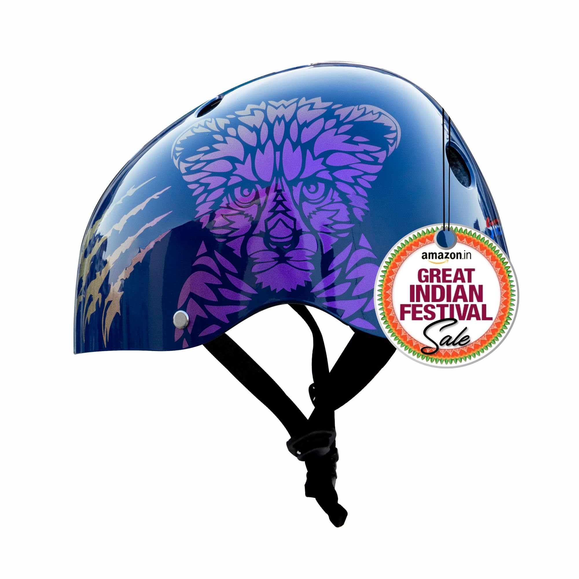 STREETJAM Kids Cycle Helmet Wild Riderz Open Face Helmet with Colour Shifting Technology, Hard Outer Shell, EPS Inner Comfort case, Adjustable Strap & Dial(5-8 Years, Blue(Gold, Red, Purple)) (B0D4YWZWLB) Amazon Price History, Amazon Price Tracker