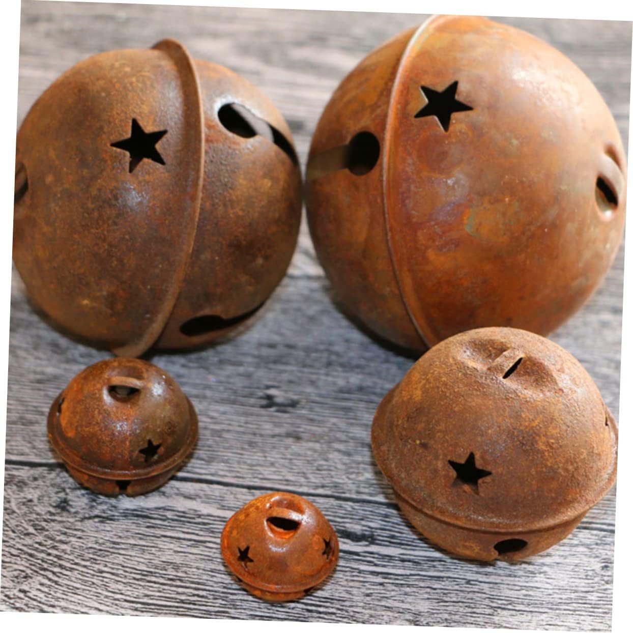EXCEART 48pcs Rusty Metal Christmas Decorative Bells Star Cutouts for Tree Wreath and Crafts Crisp Sound Vintage Style for Holiday Decor and Pet Jewelry