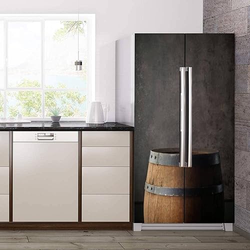 Miniatura 2 de Juego de envoltorios de vinilo autoadhesivos para refrigerador, puerta de barril de madera vieja, adhesivo extraíble para nevera, regalo para