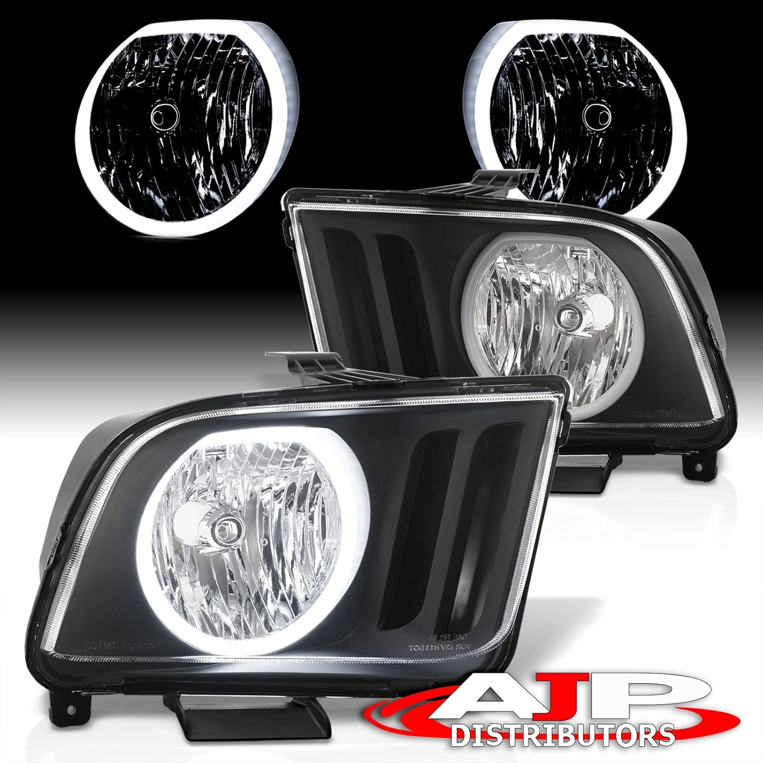 AJP Distributors LED DRL Halo Driving Headlights Lamps Halogen Bumper Housing Corner Signal Assembly Pair Set Left+Right Compatible/Replacement For Mustang GT S197 2005 2006 2007 2008 2009 06 07 08 09