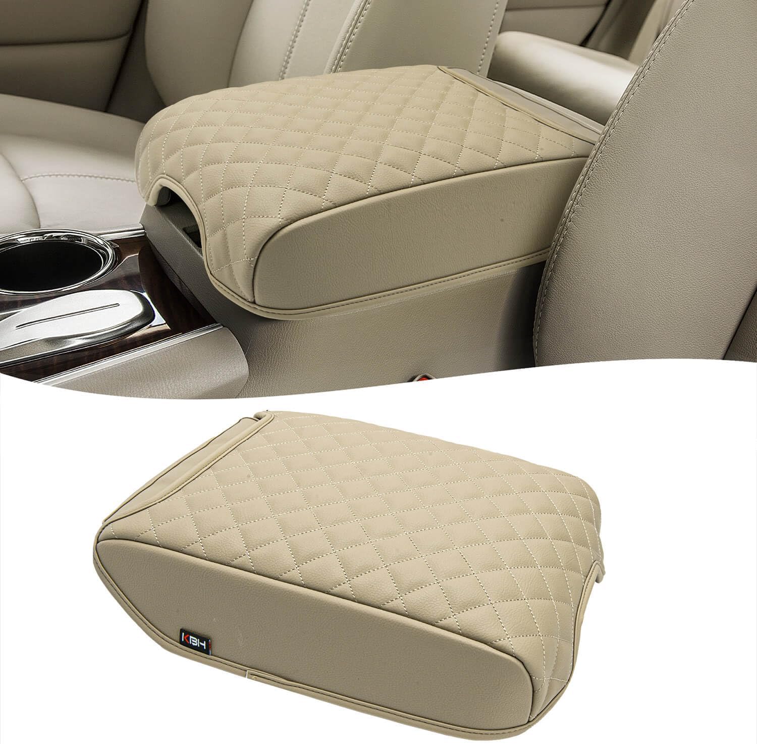 KBH Center Console Armrest Cover for Infiniti QX60 & JX35, Nissan Pathfinder 2013 2014 2015 2016 2017 2018 2019 2020, Vinyl Leather, Middle Console Lid Protector, Custom-fit Accessories, Beige