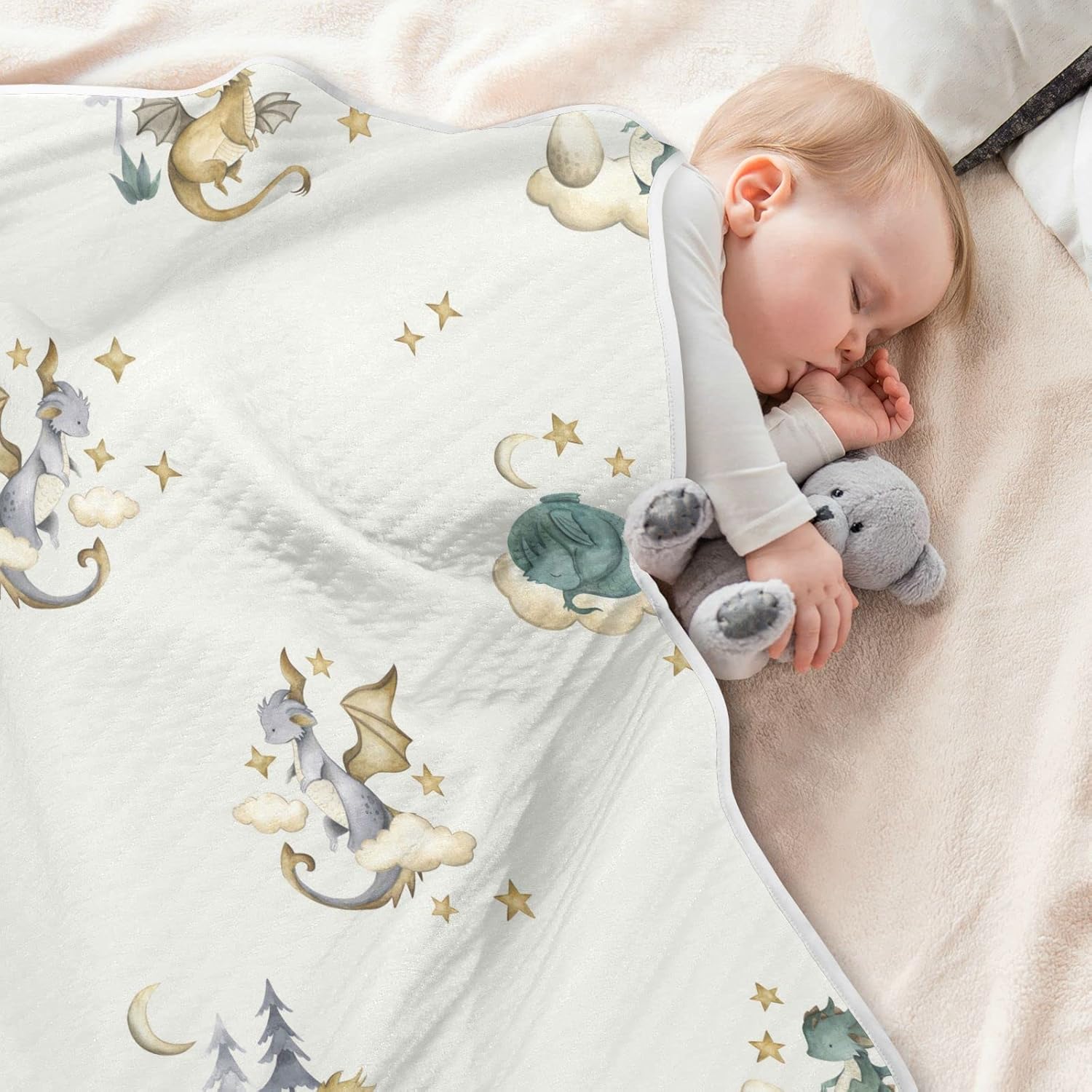 Dragon Baby Cotton Swaddle Blanket - Lightweight Soft Receiving Blanket for Infants, Crib, Stroller, Nursery - Fairytale, 30x40 in