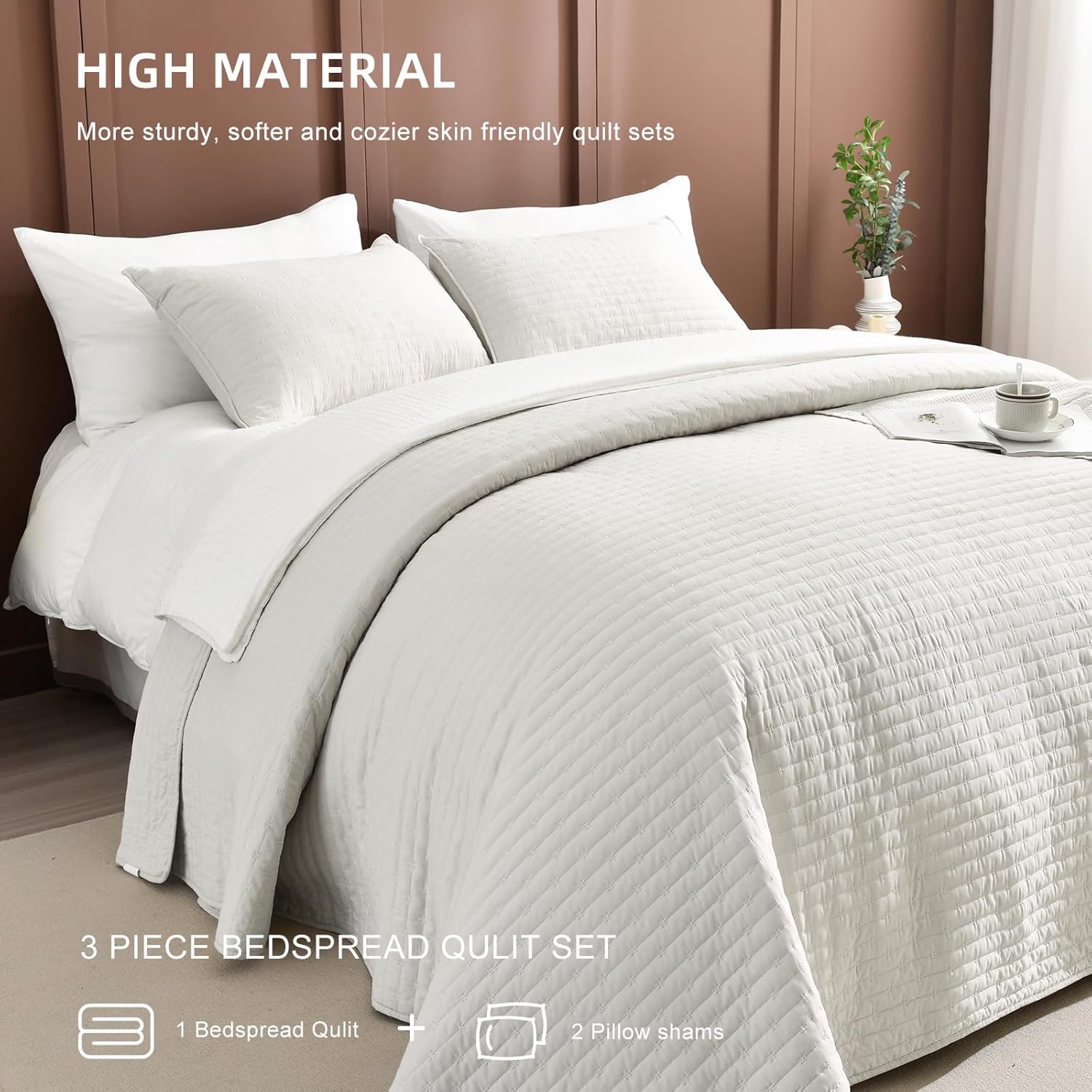 Lady Ann Oversized King Size Bedspread 128x120, 3pcs Extra Large Lightweight Summer Quilt Coverlet King Size,Wheat Cal King Quilt Bedding Blanket Thin Comforter Bed Cover Ultra Soft and Cozy - Image 5