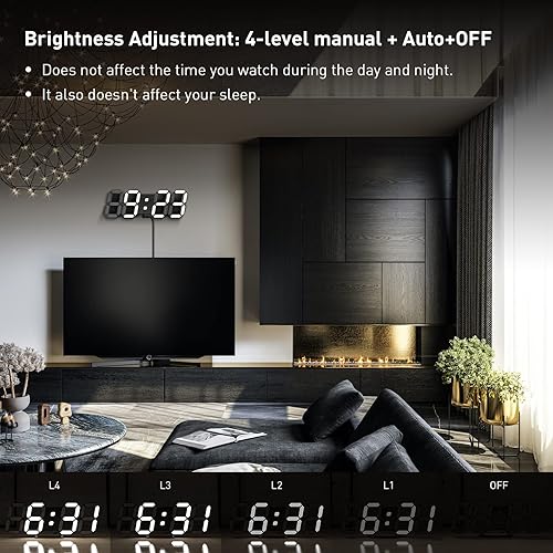 Miniatura 4 de EDUP HOME - Reloj despertador de escritorio digital 3D con luz Led de 9.7 pulgadas, control remoto, brillo automático y ajustable, muestra el tiempo