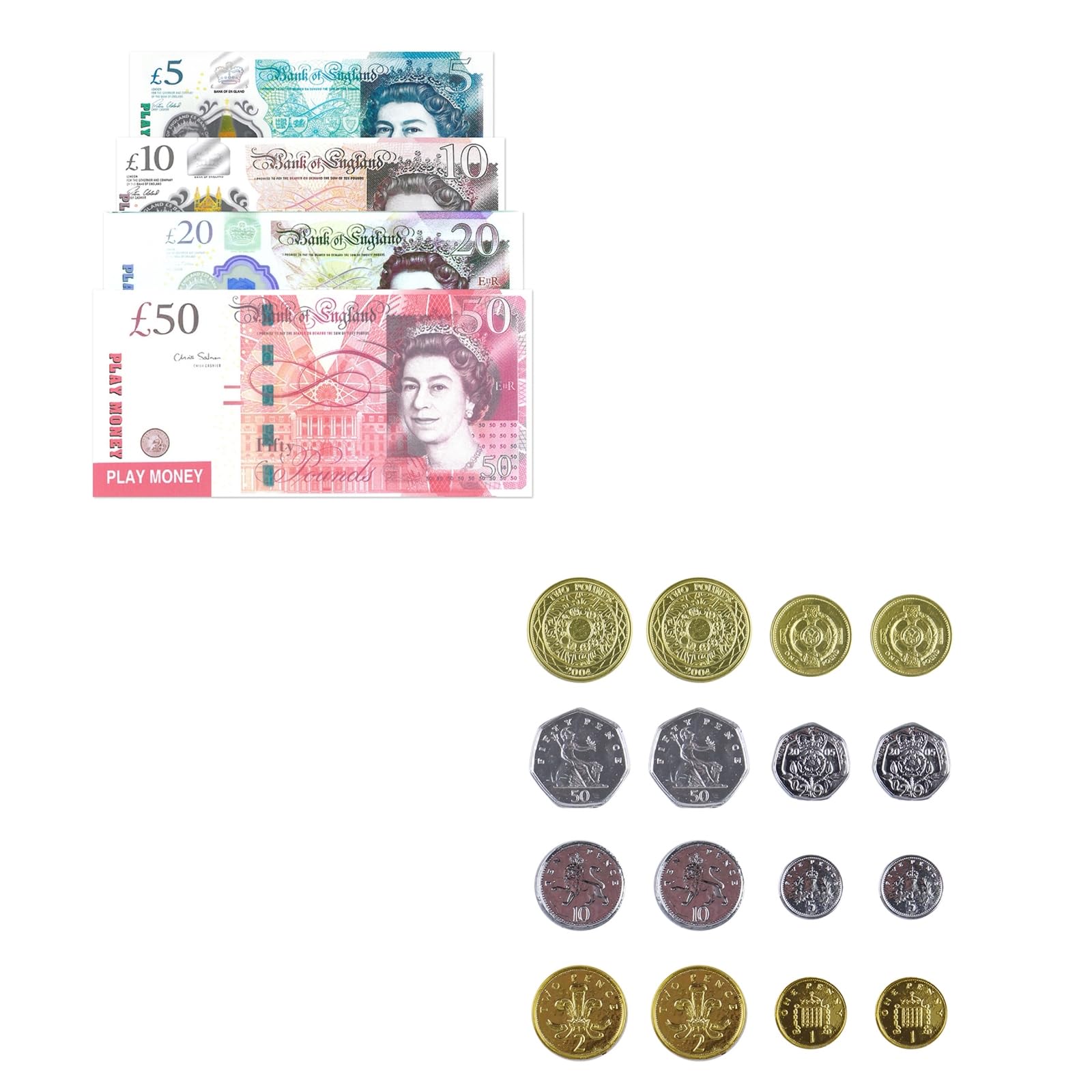 Childrens Kids Fake Toy Shop Game Play Money Pound Notes & Coins