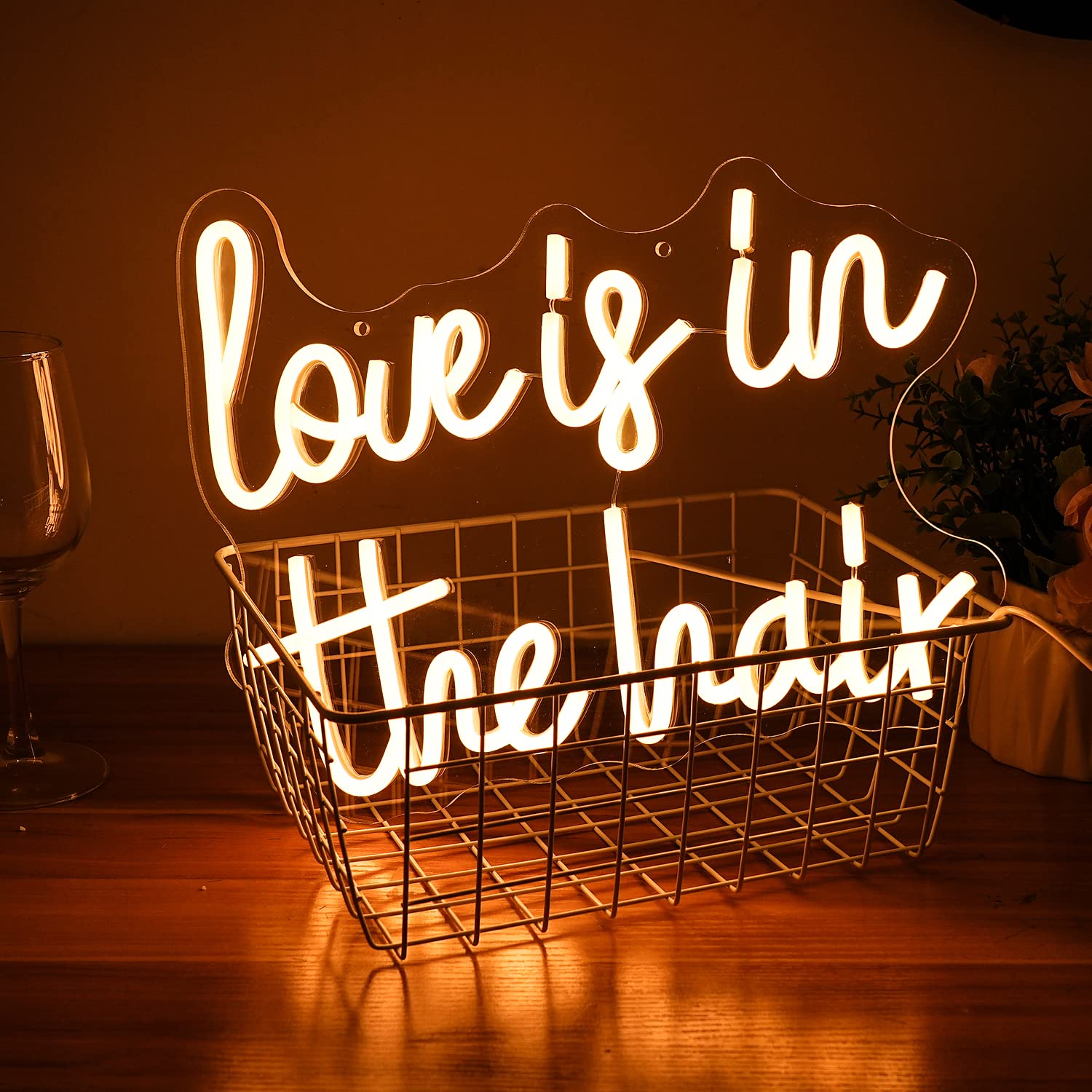 Alkkign “Love is in the Hair” Neon Sign Letter Neon Light Hair LED Sign White LED Neon Light for Barbers Beauty Salon Store Decoration