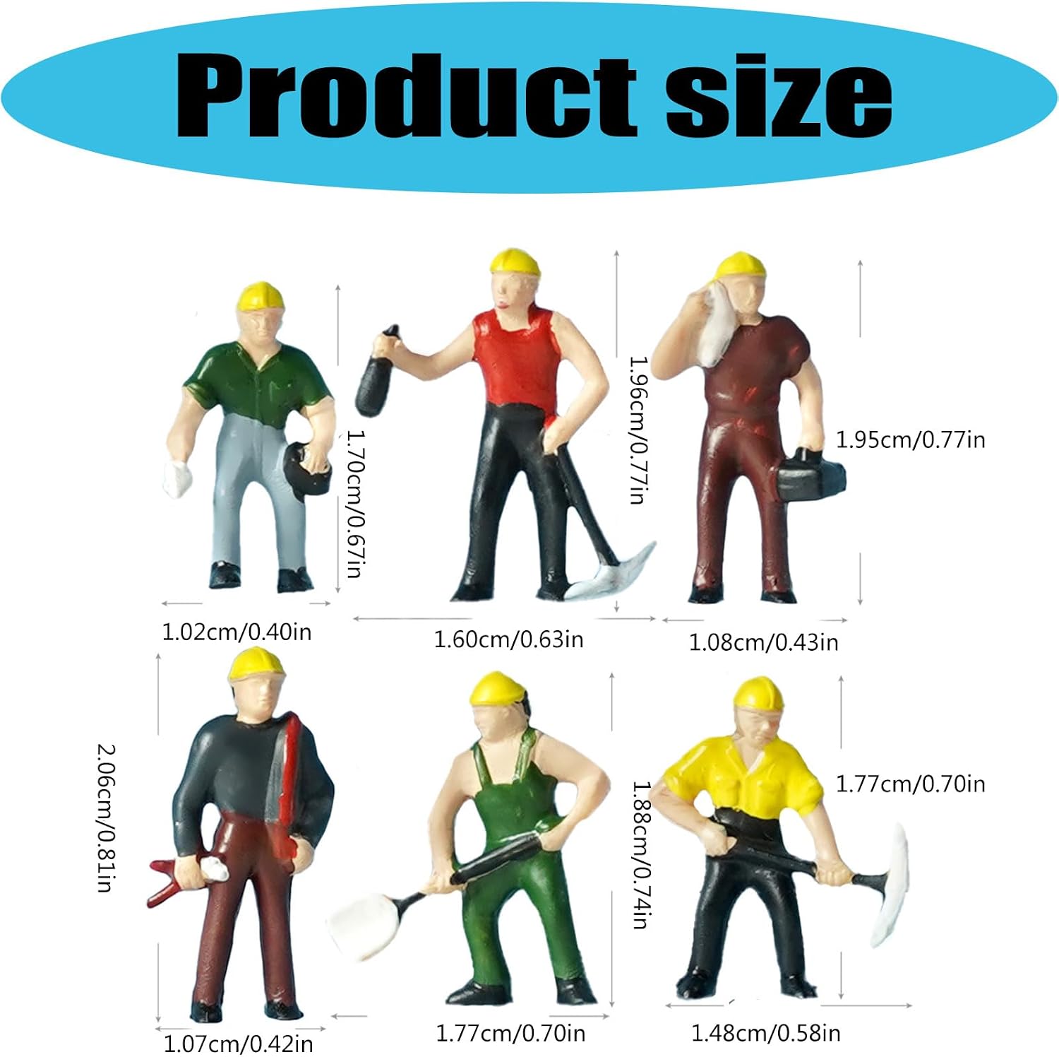 6Piece ABS Miniature Construction Building Worker Figure Small Scale Great for Model Train Layouts and Dioramas Displays Architectural Display Miniatures