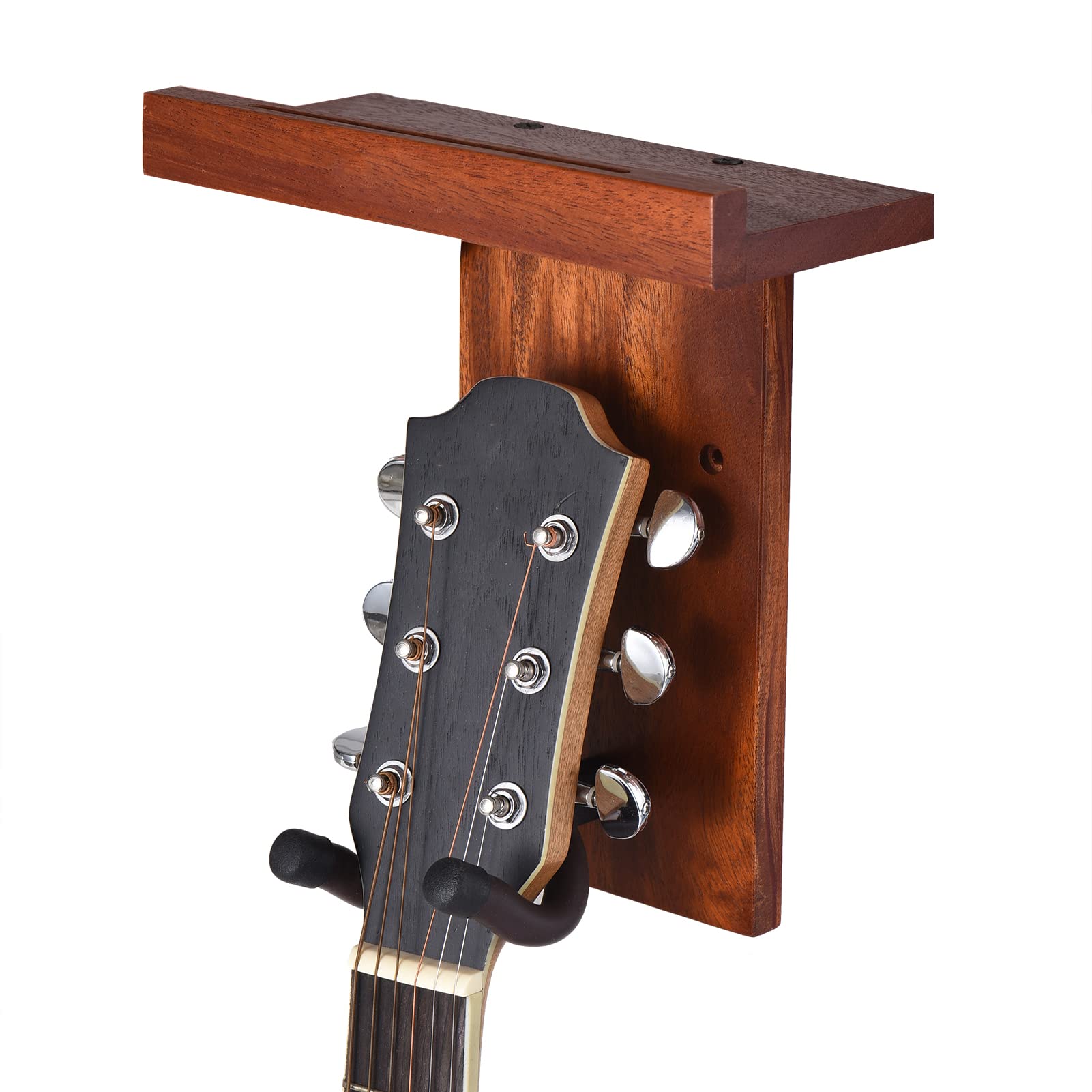 RIZGHWOY 2 szt. Wieszak ścienny na gitarę, Półka z Litego Drewna Mahoniowego z tacą na Gitary Basowe Ukulele Wystrój Domu łatwy montaż